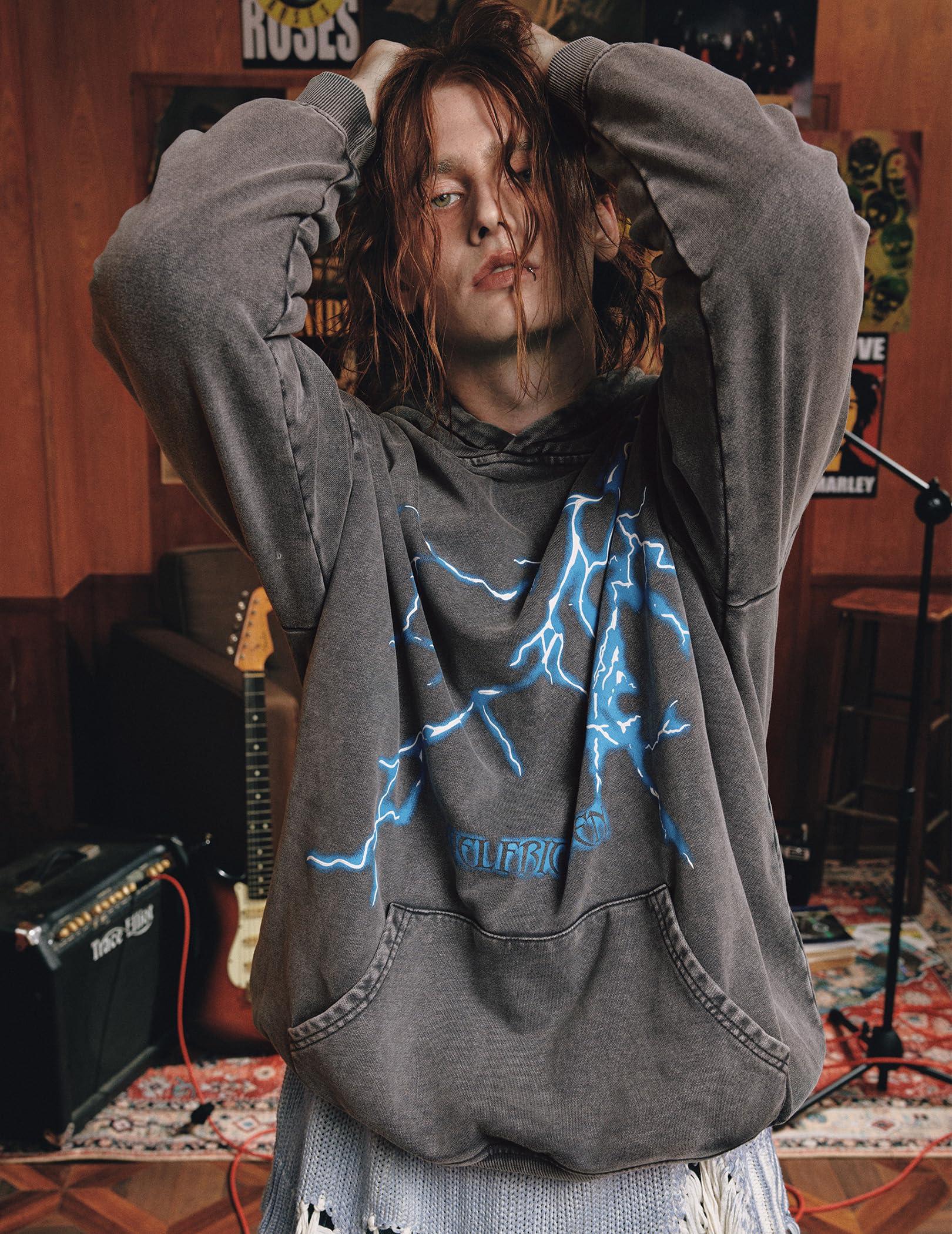 Aelfric Eden Mens Lightning Graphic Hoodies Print Oversized Unisex Streetwear Vintage Hoodie Y2k Sweatshirt Pocket Pullover - Image 5