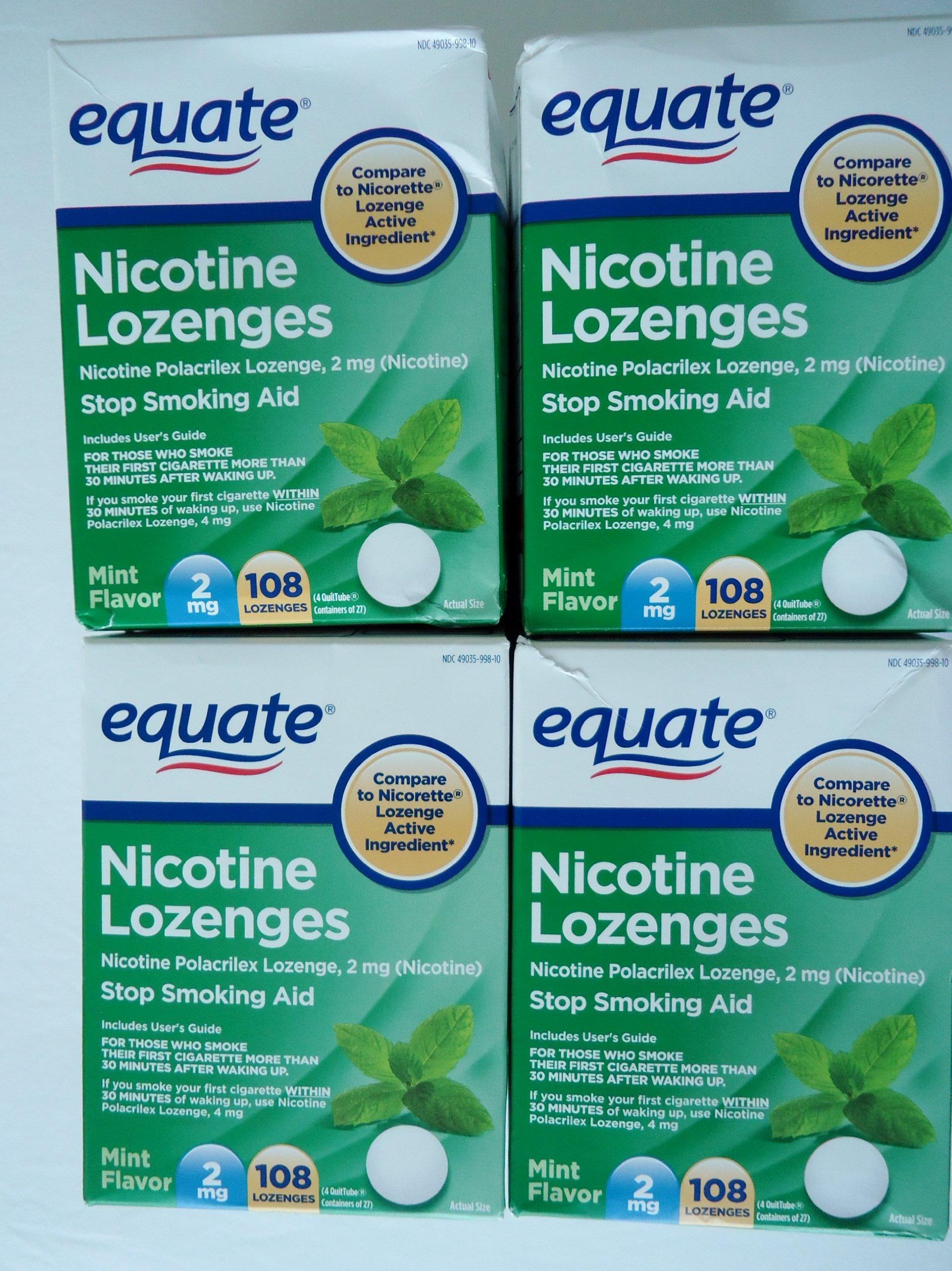 Equate - Nicotine Lozenge 2 mg, Mint Flavor, 108 Lozenges,PACK OF 4