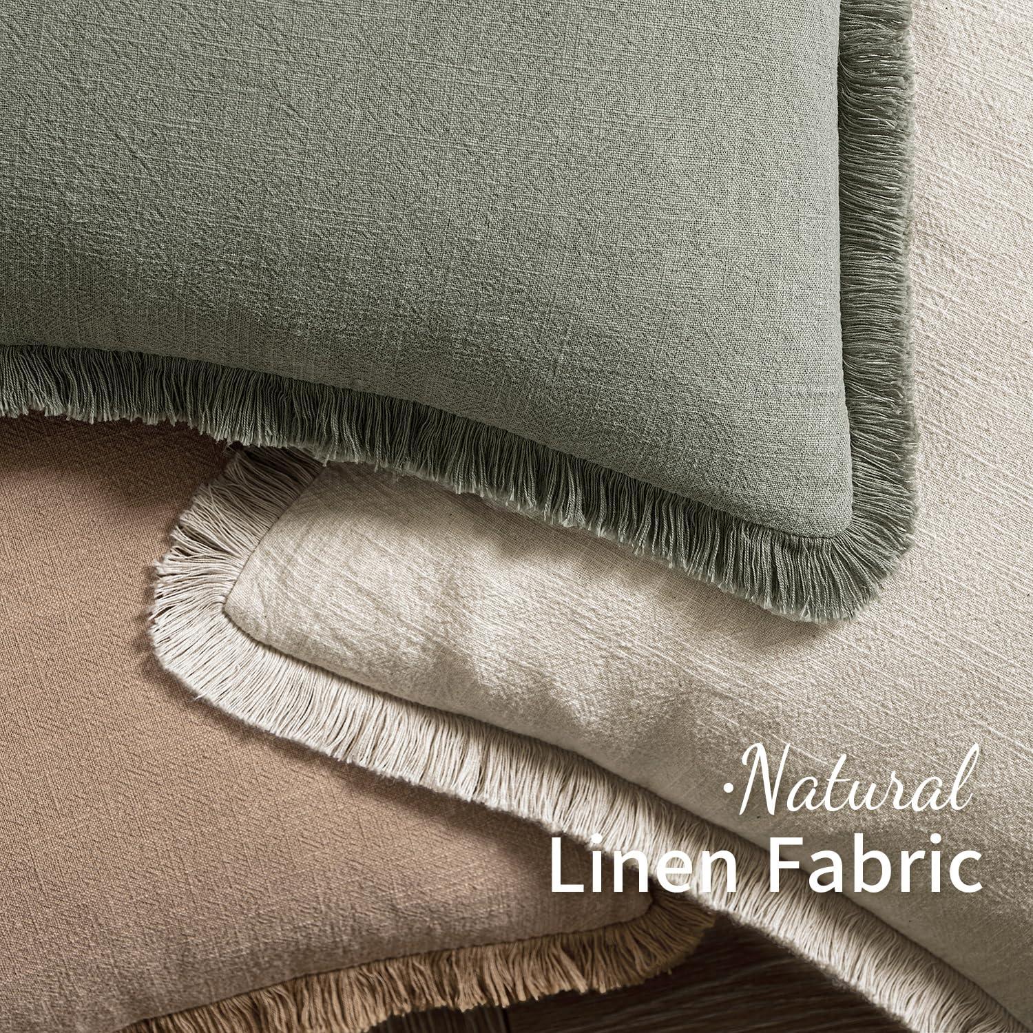 MIULEE Decorative Throw Pillow Covers Neutral Linen Fringe Throw Pillows Set of 2 Natural Beige Boho Farmhouse Cushion Covers with Tassels for Couch Sofa Bed Living Room Spring Home Decor 20x20 Inch - Image 5