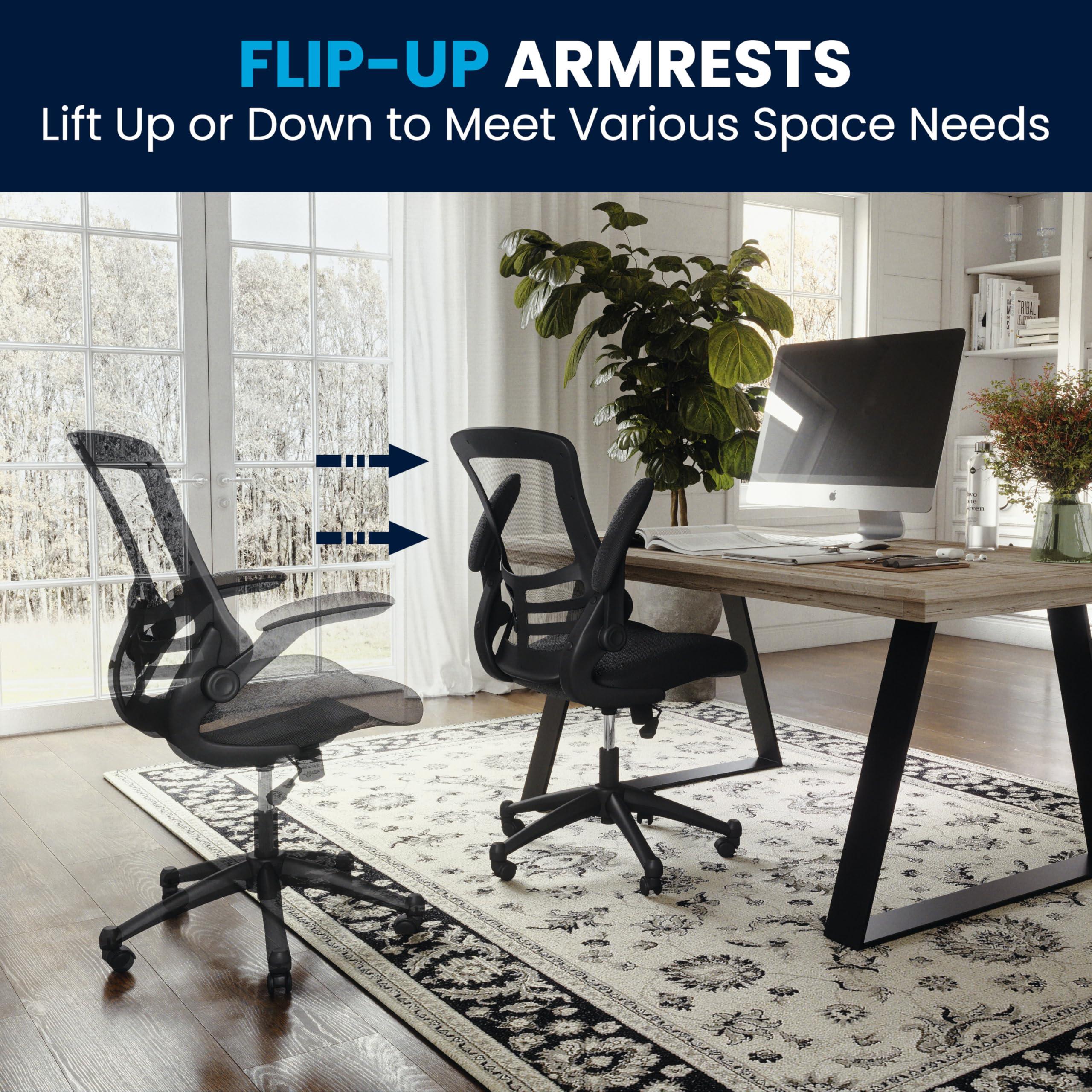 Flash Furniture Kelista Mid-Back Swivel Office Chair with Adjustable Seat Height, Ergonomic Mesh Desk Chair with Flip-Up Armrests, Black - Image 10