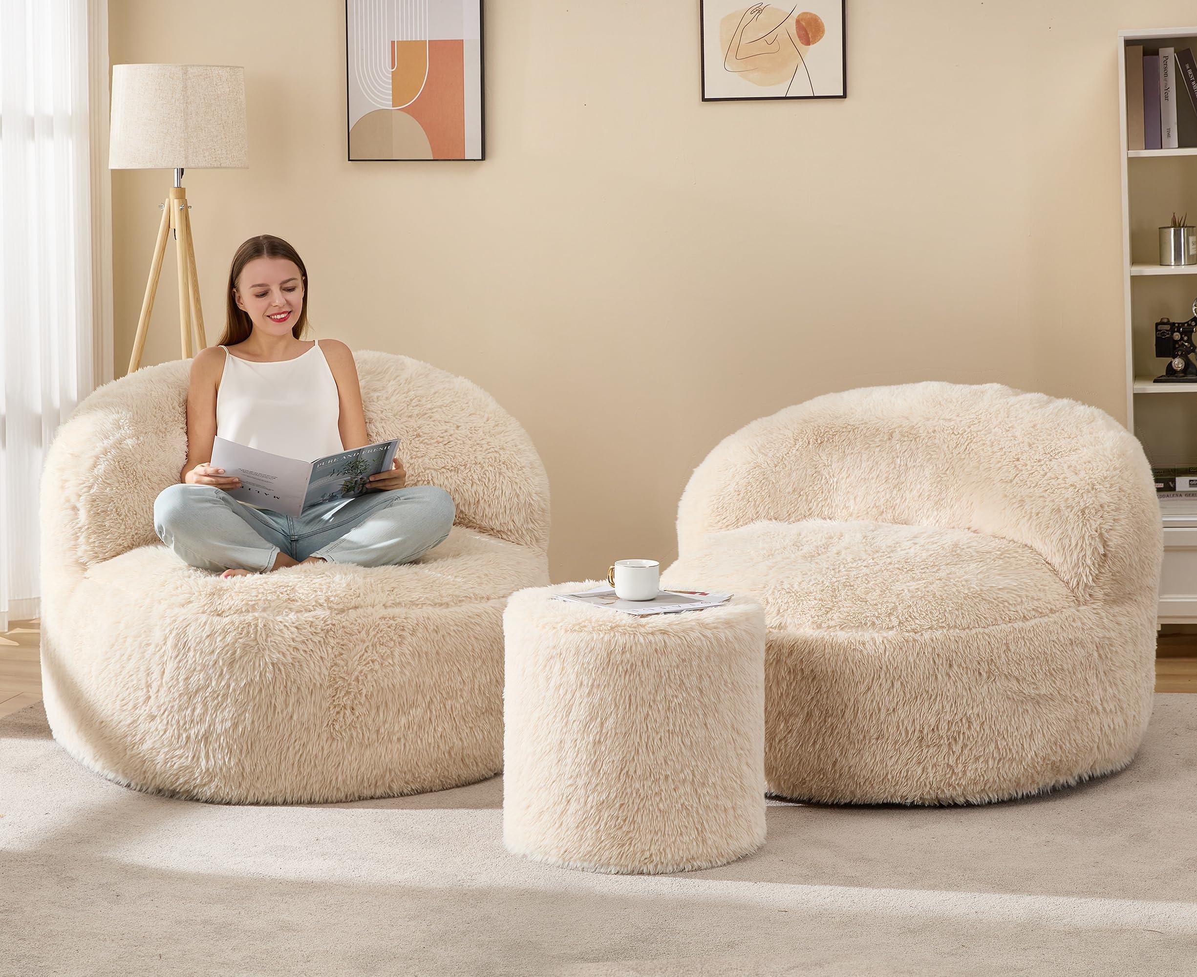 Hobestluk Bean Bag Chair Giant Bean Bag Chairs for Adults Big Adult Bean Bag Chair with Foam Filler Large Beanbags with Stuffed Back Lazy Sofa, White-Oversize - Image 5