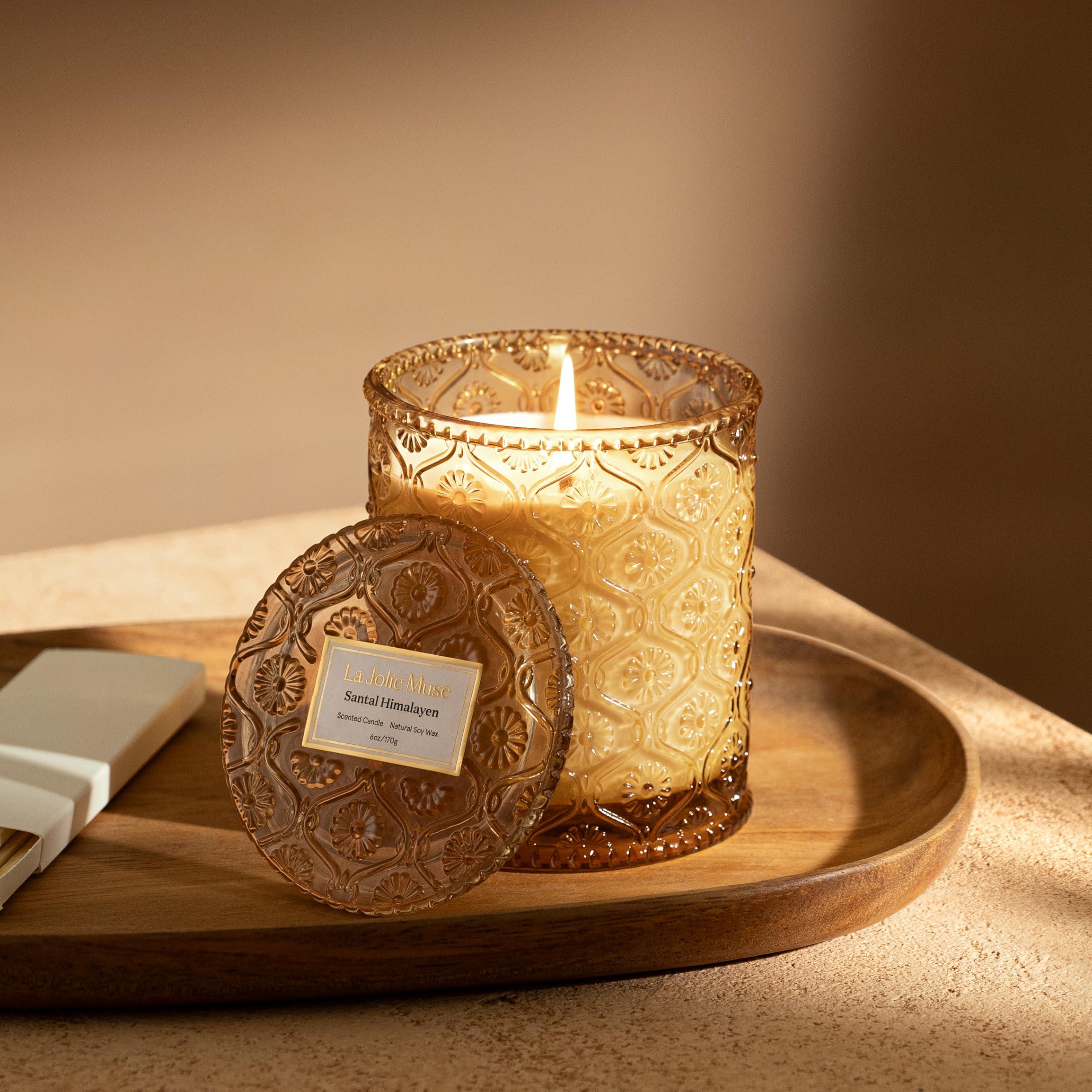 LA JOLIE MUSE Sandalwood Scented Candle, Santal Himalayen, for Home, Gift for Women & Men, 6 Oz 40 Hours Burn, Winter Candle - Image 3