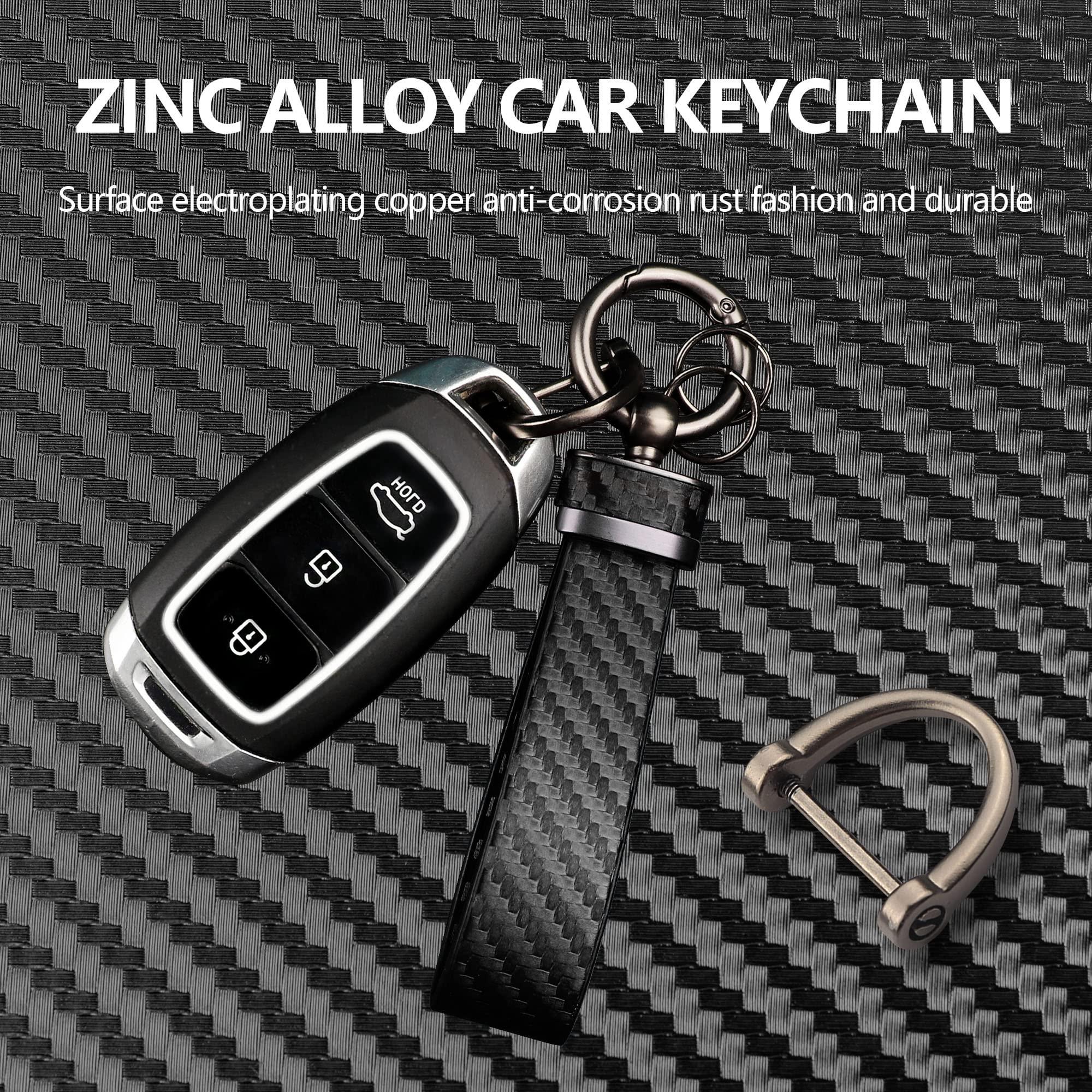Turcee Leather Car Keychain - Carbon Fiber Interior Key Fob with Anti-Lost D-Ring - Car Accessory Key Ring (Black) - Image 3