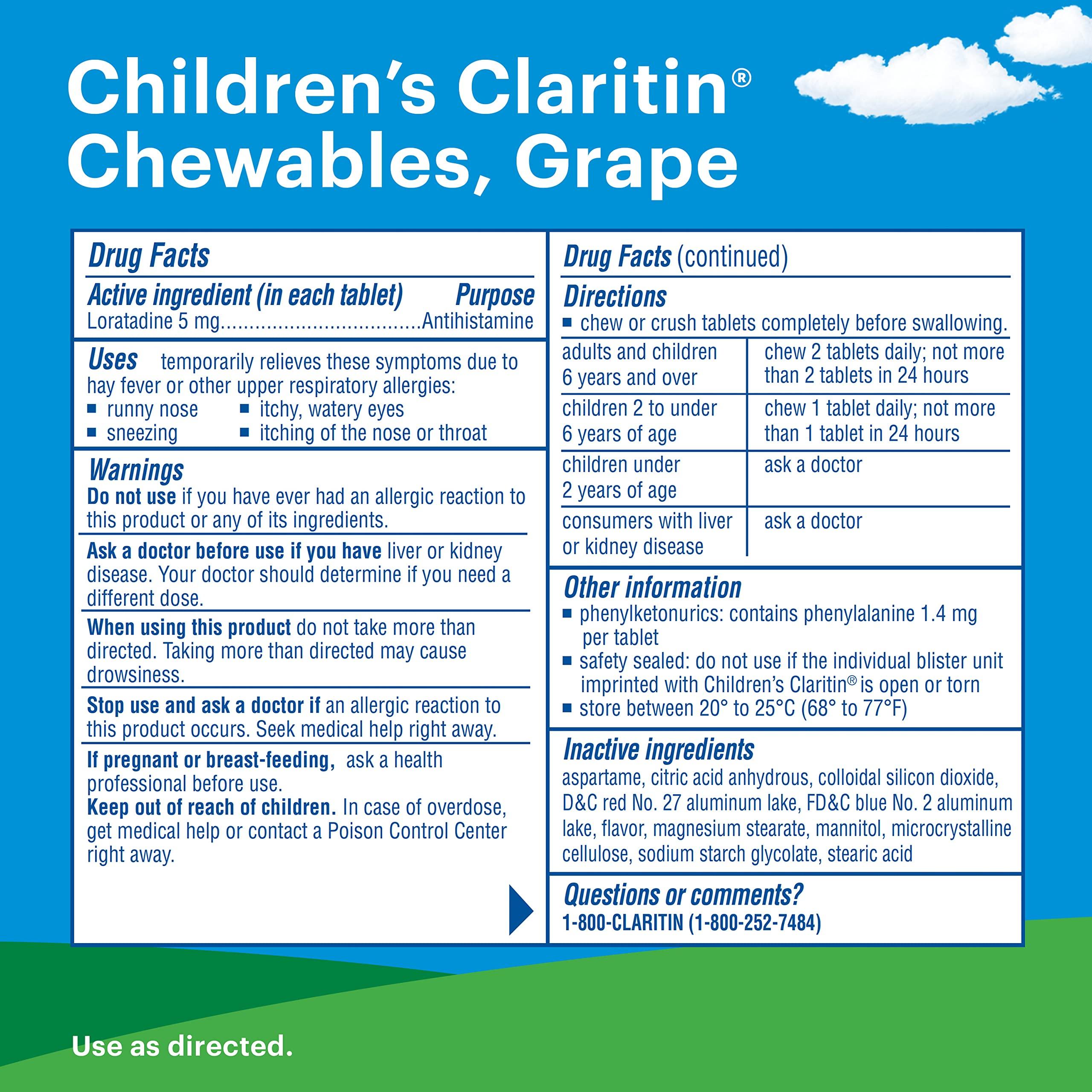 Children's Claritin Chewables 24 HR Children Allergy Medicine, Grape, 60 Count - Image 2