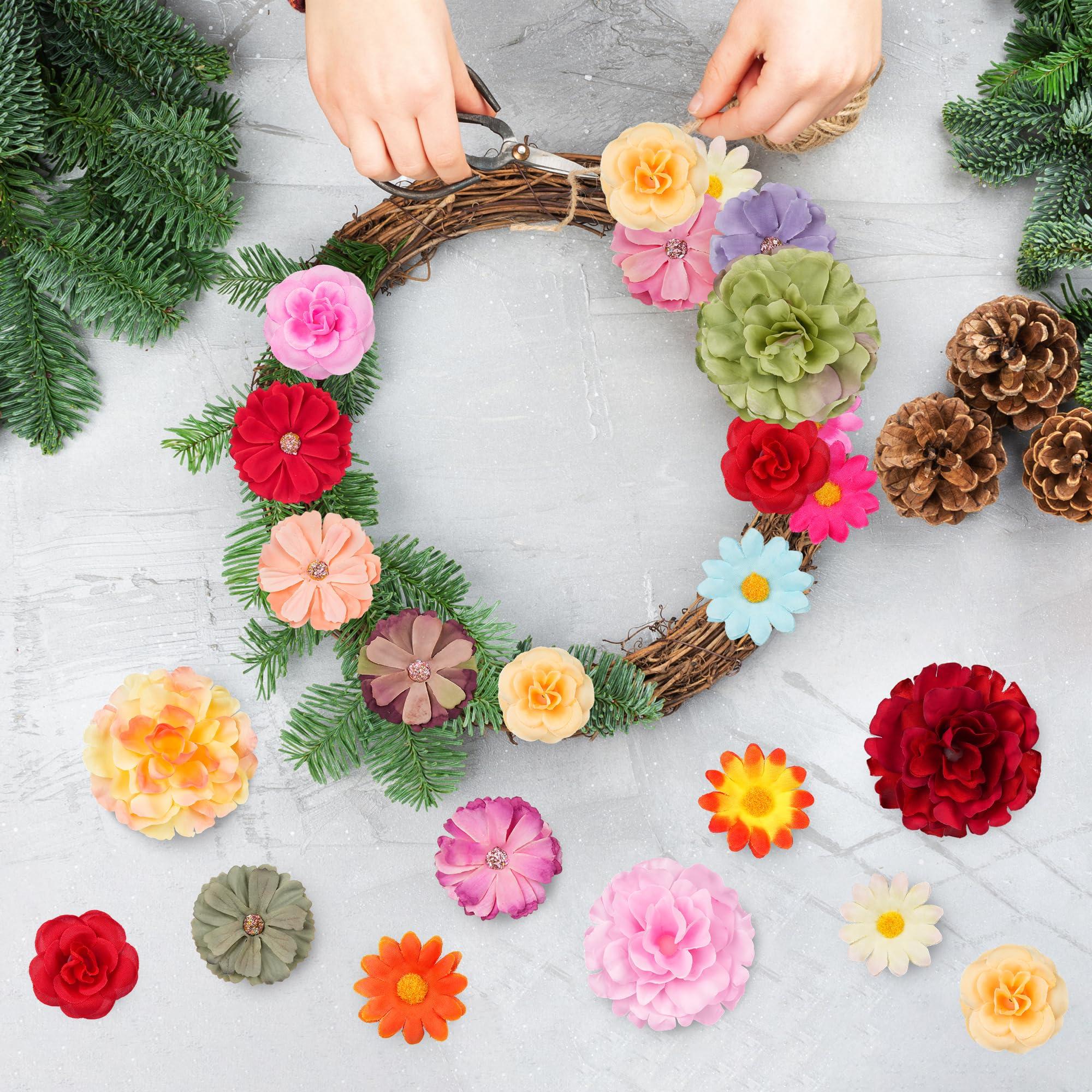 210 Pcs Mini Silk Flower Heads Small Fake Rose Daisy Faux Flowers Bulk for Crafts Artificial 3D Loose Fabric Flowers Heads Sunflower Bulk for Wedding Hair Cap Dresses Decorations (Bright Colors Mixed) - Image 2