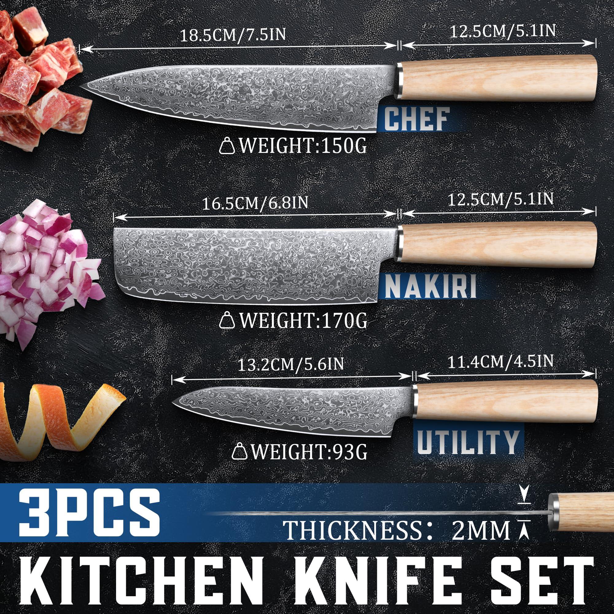 ROCOCO Damascus Chef Knife Set - Japanese Nakiri Utility Paring Knives Sharp Gyuto Meat Cleaver for Home Kitchen Gift Idea - Image 2