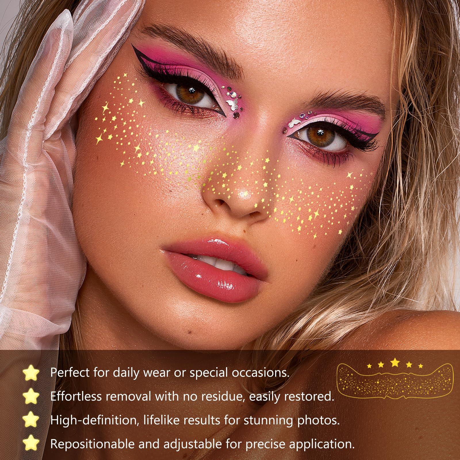 Glitter Freckles Face Tattoo, 10 Pcs Gold Face Glow Up Sparkle Makeup Patches - Cute Accessories for Women (Gold-008) - Image 3