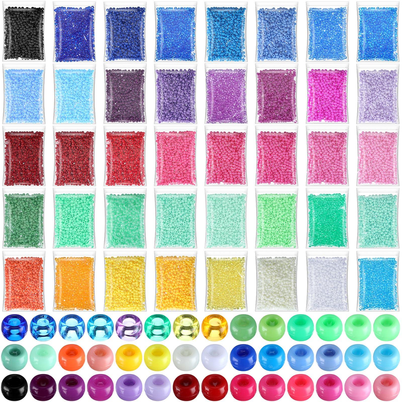 Huquary 21000 Pcs Pony Beads Bulk 6 x 9 mm Plastic Kandi Beads for Bracelet for Multicolor Craft Making Rainbow Necklace Jewelry Key Chain DIY Braids(40 Colors)