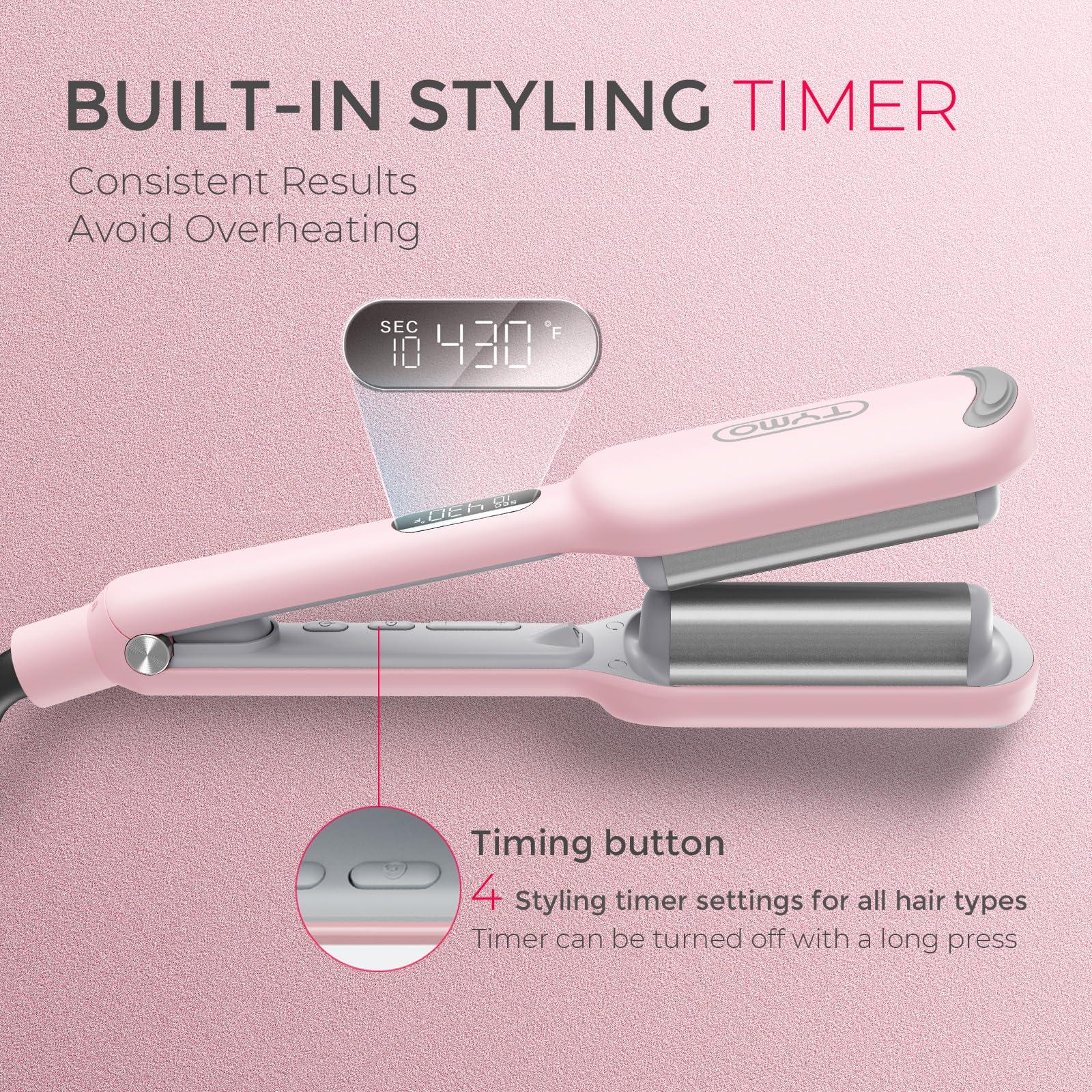 TYMO ROVY 3 Barrel Curling Iron Hair Crimper Waver, Curling Wand, Deep Waver, Hair Curler Tool, 1 Inch, Ionic, Ceramic, Dual Voltage, Women, Beach Waves, Anti-Scald, Easy to Use, Pink - Image 6