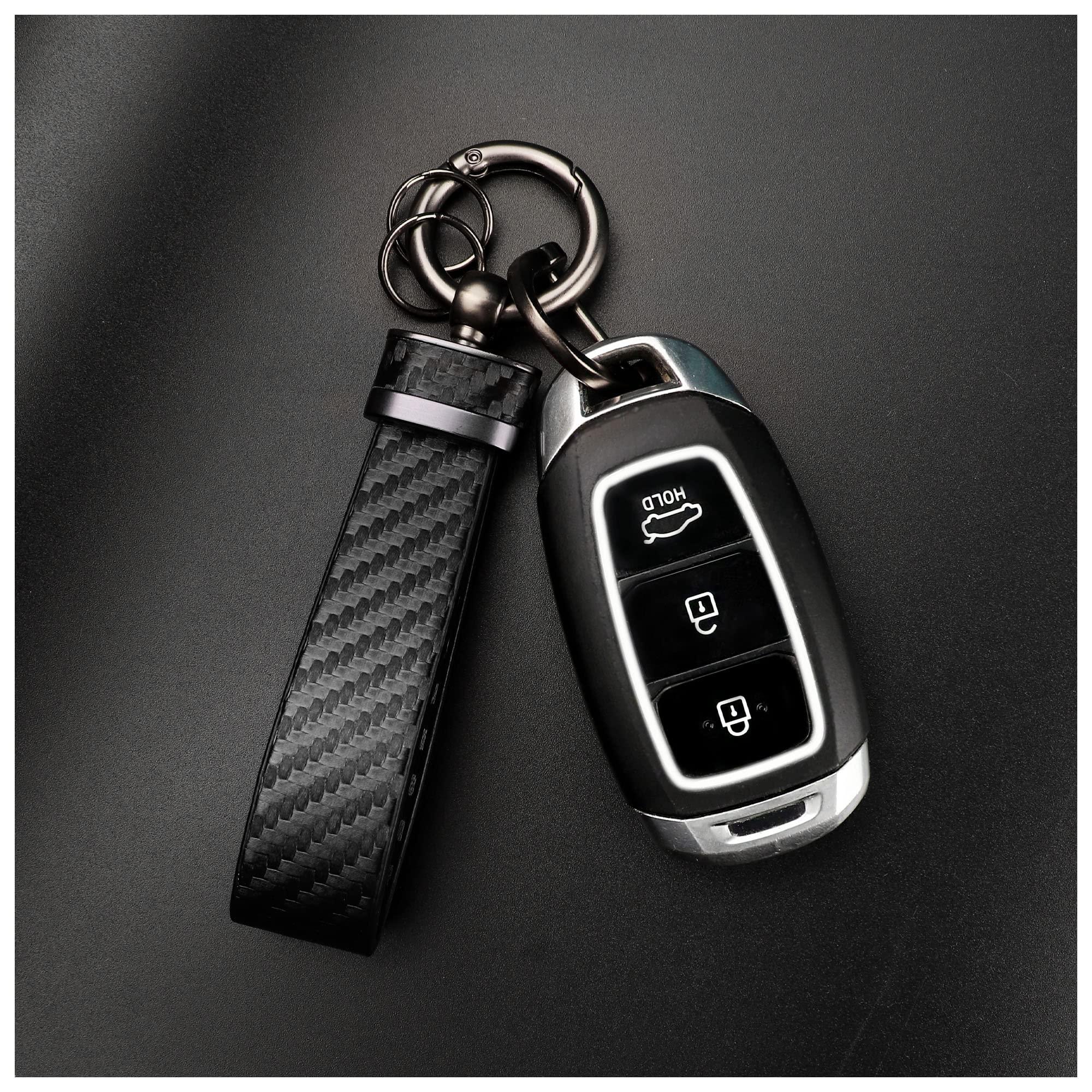 Turcee Leather Car Keychain - Carbon Fiber Interior Key Fob with Anti-Lost D-Ring - Car Accessory Key Ring (Black) - Image 7