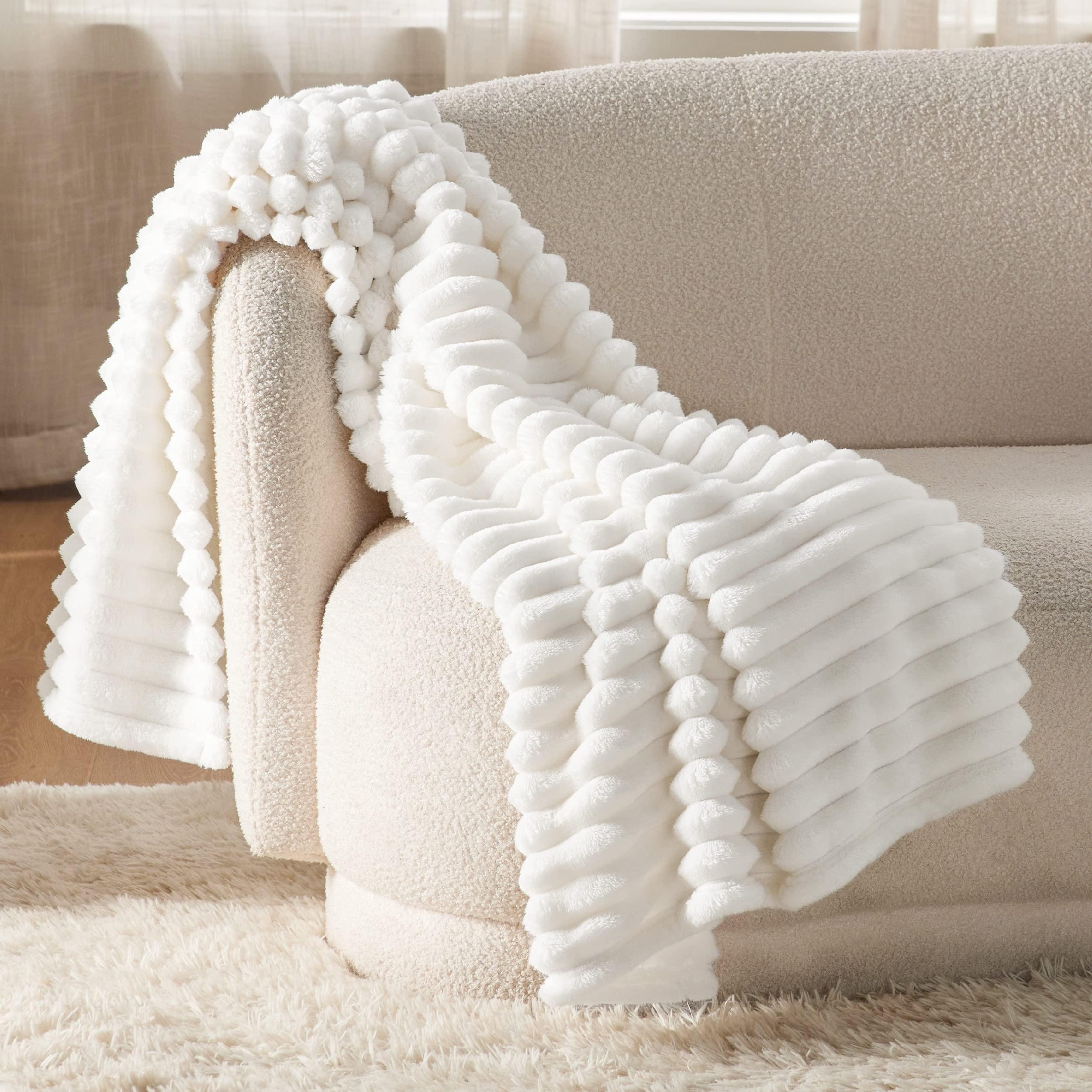 Bedsure White Throw Blanket for Couch - GentleSoft Cozy Blanket for Women, Cute Fleece Throws for Girls, Room Home Dorm Decor, Birthday Gifts for Women Men Mom Teacher Gifts, Off White, 50x60 Inches - Image 2