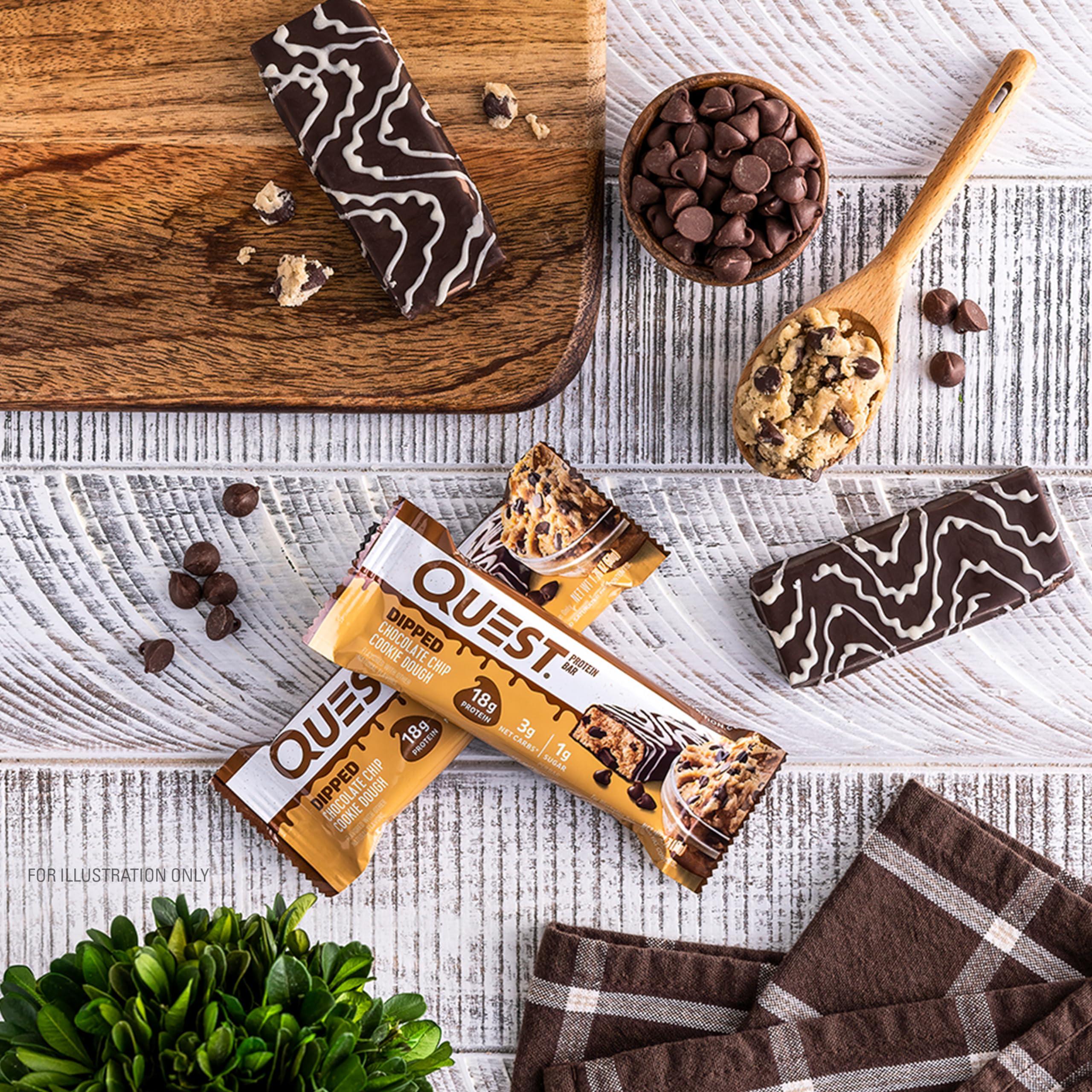Quest Nutrition Dipped Chocolate Chip Cookie Dough Protein Bars, 18g Protein, 3g Net Carbs, Gluten Free, 1.76 Oz, 12 Count - Image 5