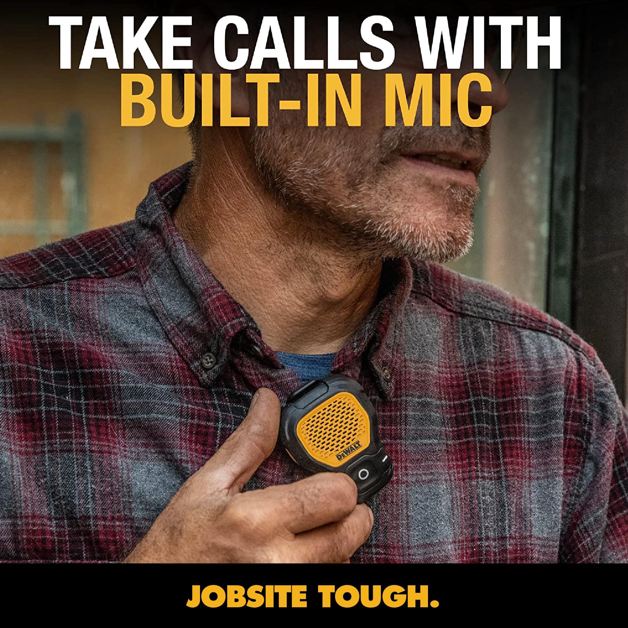 DEWALT Wearable Bluetooth Speaker (Updated Version), Clip-On Wireless Jobsite Pro Water-Resistant Portable Speaker (Non-Magnetic), Built-in Mic for Hands-Free Music/Calls, Bluetooth Speaker (Yellow) - Image 8