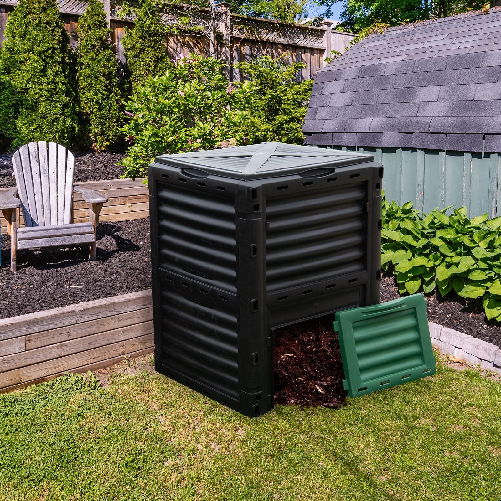 Goplus Compost Bin, 80 Gallon (300 L) Large Outdoor Composting Box w/Top Flip Latch-on Lid, Bottom Exit Door, BPA Free Material, Grass Food Trash Composter Barrel for Garden Yard, Easy Assembly - Image 8