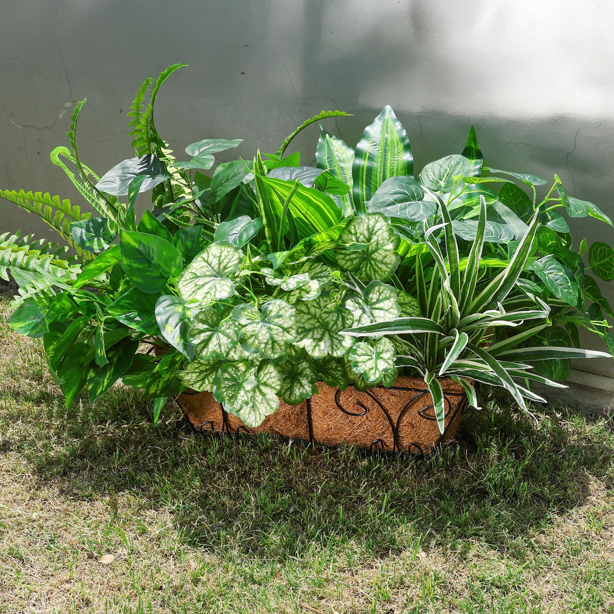 Starttag Artificial 8 Large Bunches Greenery Plants Fake Plastic Leaves with Stems UV Resistant Outside Faux Plants Bushes for Outdoor Patio Garden Front Porch Yard Decor