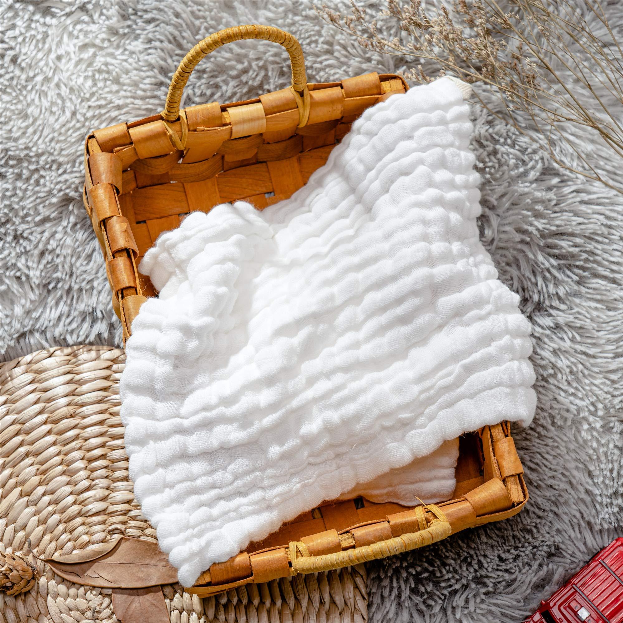 Baby Muslin Washcloths- Natural Organic Cotton Baby Wipes - Soft Newborn Baby Face Towel for Sensitive Skin- Baby Registry as Shower Gift, 10 Pack 10x10 inches By MUKIN (White) - Image 3