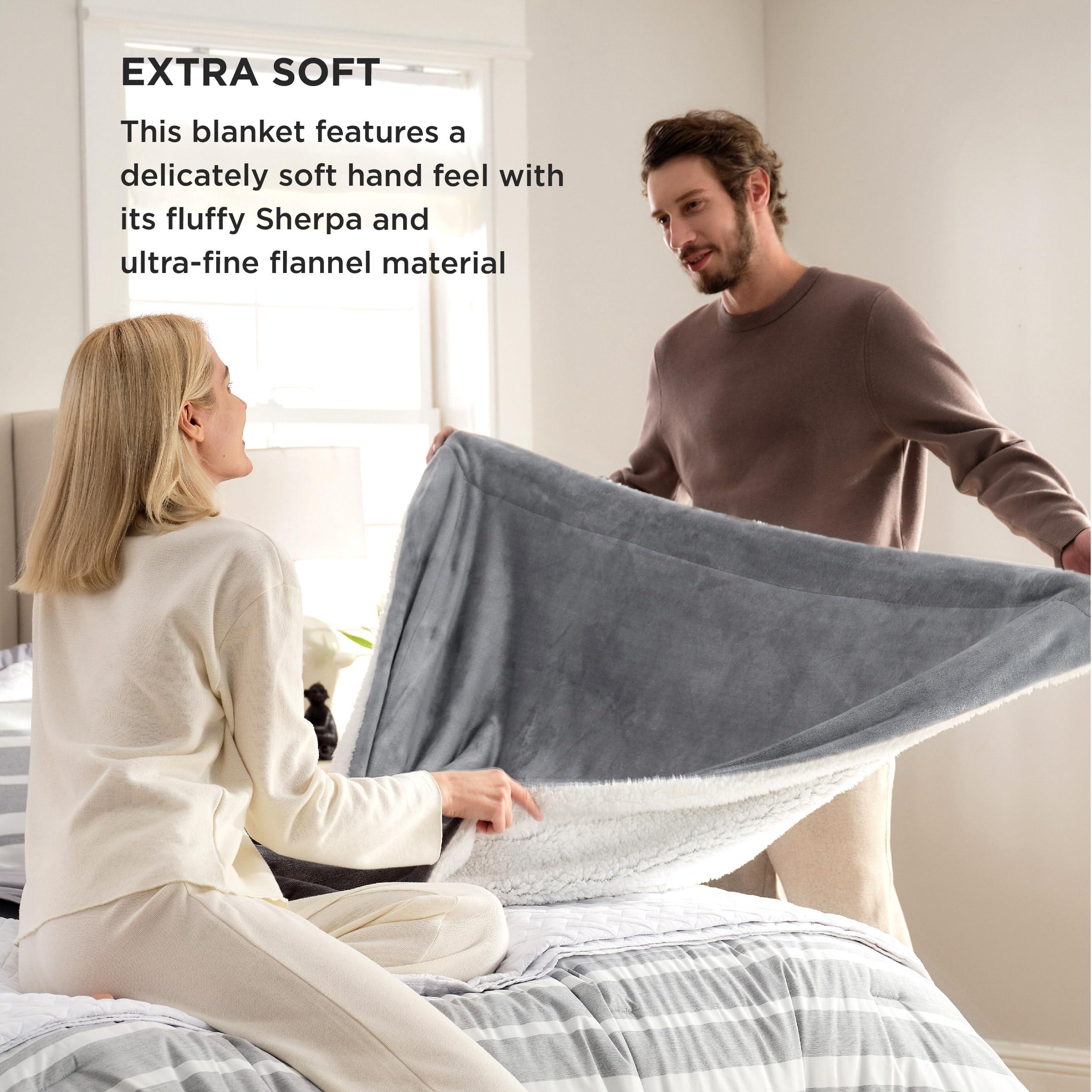 Bedsure Sherpa Fleece Throw Blanket for Couch - Thick and Warm Blanket for Winter, Soft Fuzzy Plush Throw Gift for Women, Grey, 50x60 Inches - Image 5