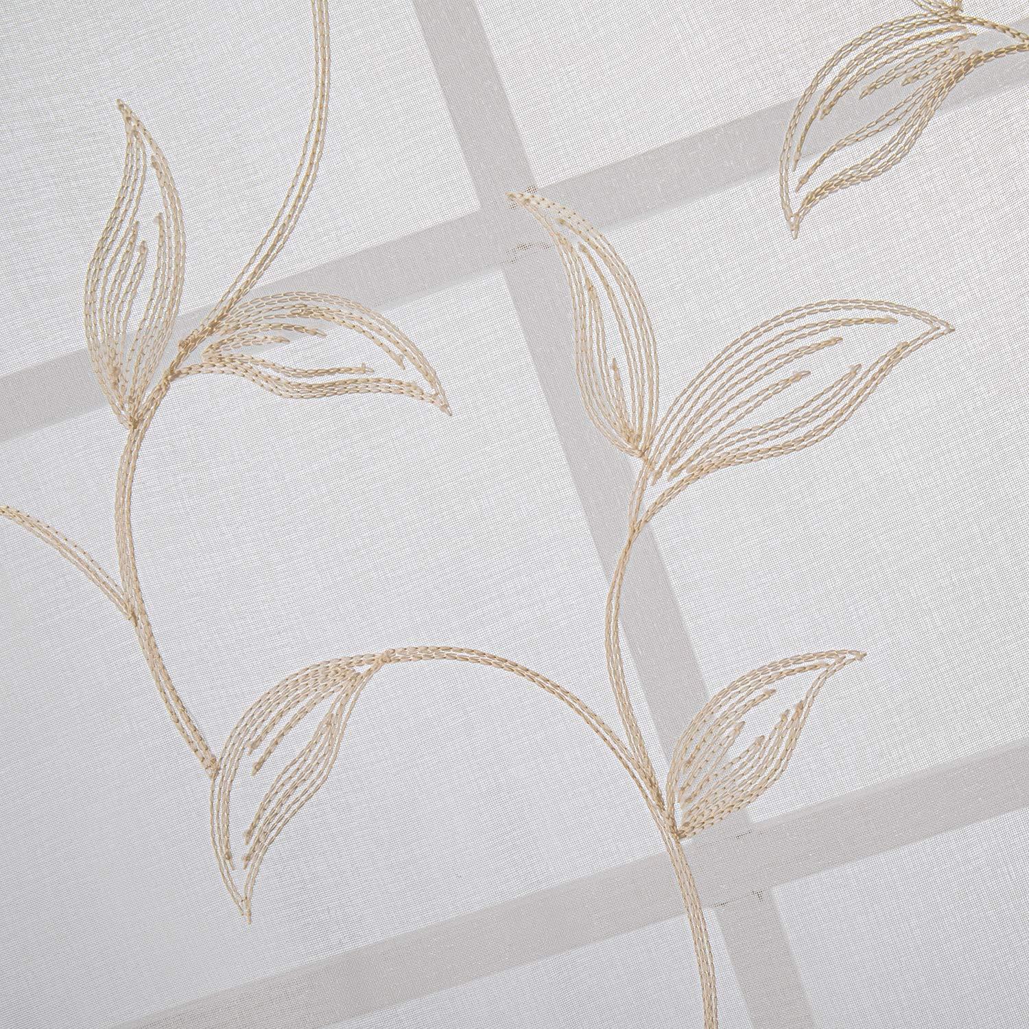 VISIONTEX Sheer Curtains 84 inch Length 2 Panels Set, White Voile Crushed Cream Vine Leaves Embroidery, Rod Pocket Embroidered Window Drapes for Living Room and Bedroom, 54" x 84" - Image 5