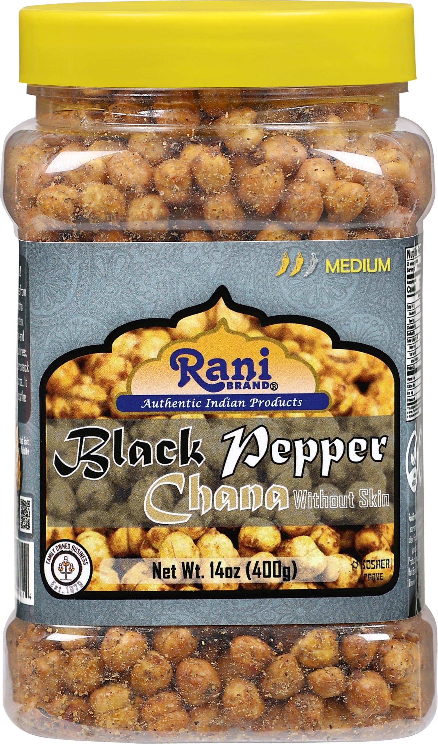 Rani Roasted Chana (Chickpeas) Black Pepper Flavor 14oz (400g) PET Jar ~ All Natural | Vegan | No Preservatives | Gluten Friendly | Kosher | Indian Origin | Great Snack, Ready to Eat | Seasoned with 5 Spices