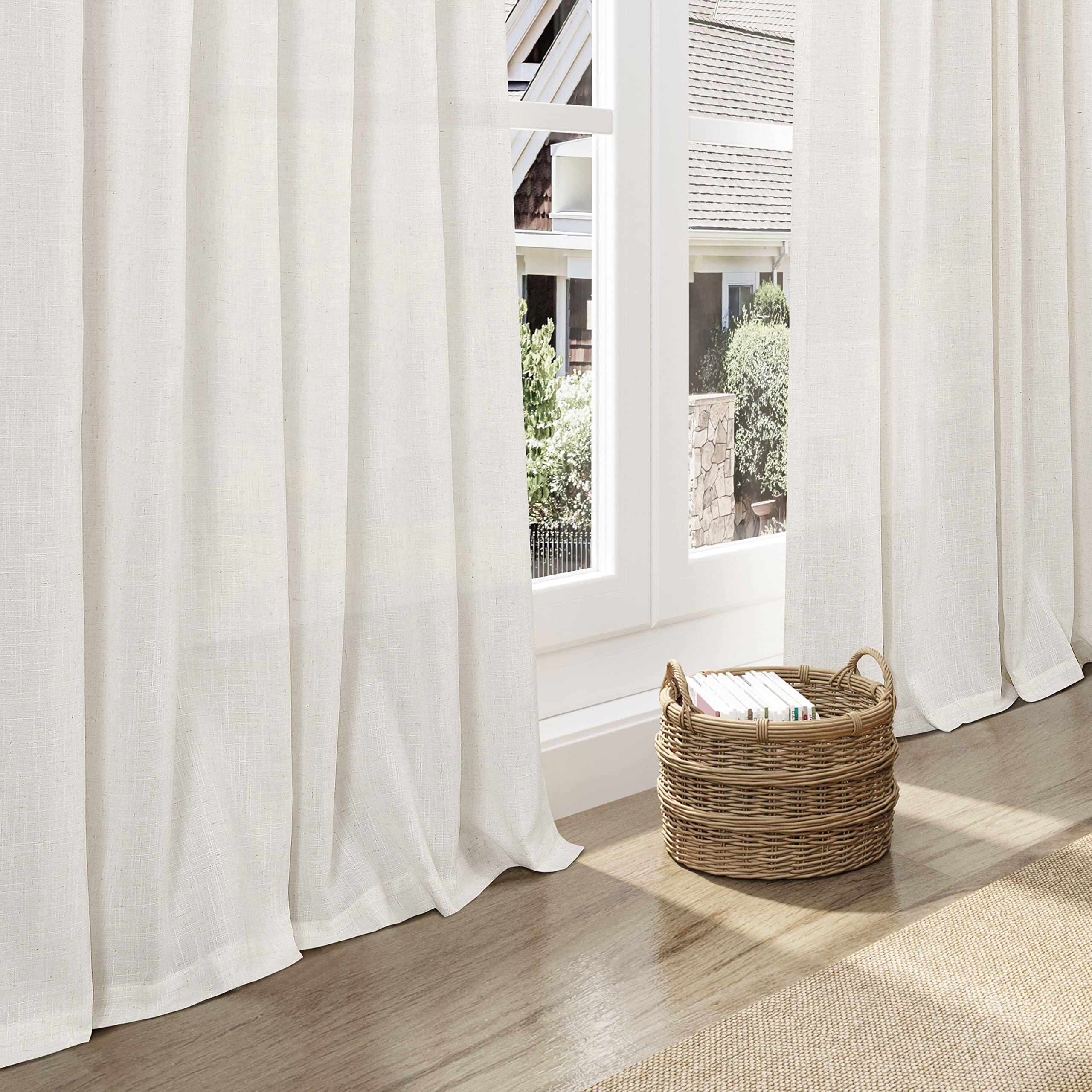 Cream Linen Curtains 102 inches Long 2 Panels Set for Living Room Extra Long Back Tab Curtains Neutral Farmhouse Light Filtering Semi Sheer Linen Drapes Ceiling to Floor for Large Window Ivory - Image 6