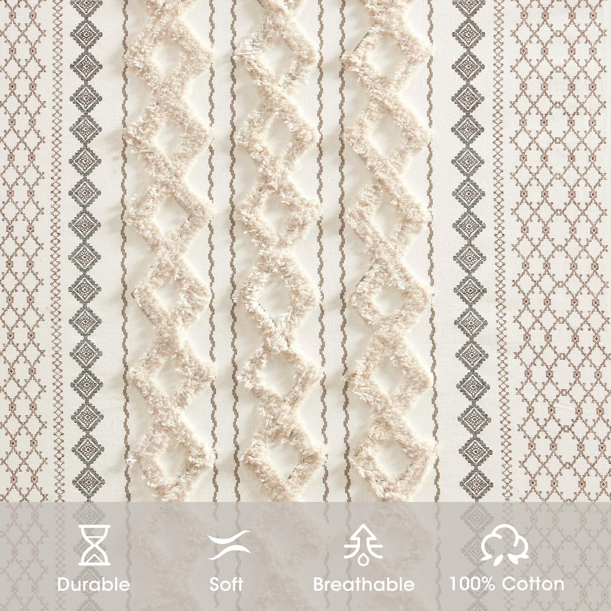 INK+IVY Imani 100% Cotton SINGLE PANEL Curtain Tufted Chenille Stripe Geometric Print Mid-Century Look Rod Pocket Top Drape for Living Room, Privacy Window Treatment for Bedroom, 50" x 84", Ivory - Image 3