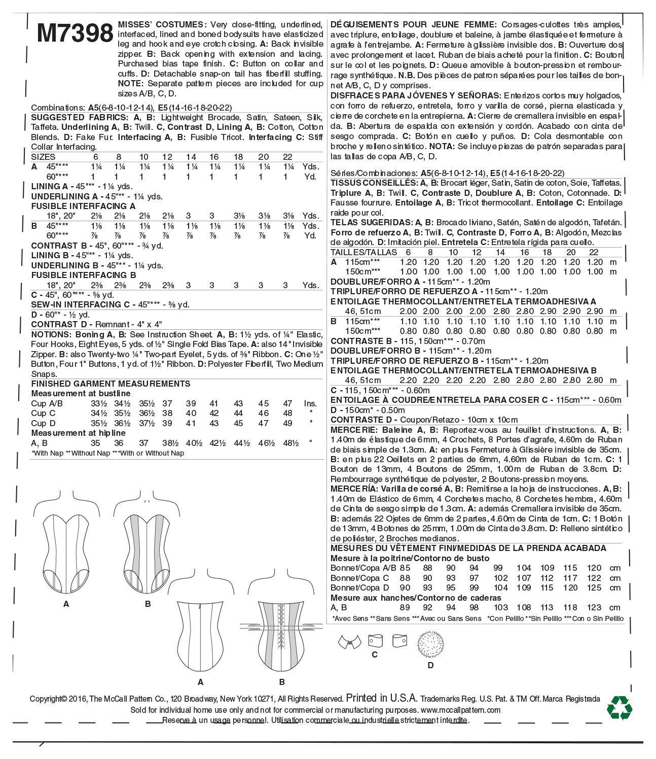 McCall's Patterns M7398 E5 Corseted Bodysuit, Collar, Cuffs and Tail by Yaya Han, Size 14-22 - Image 5