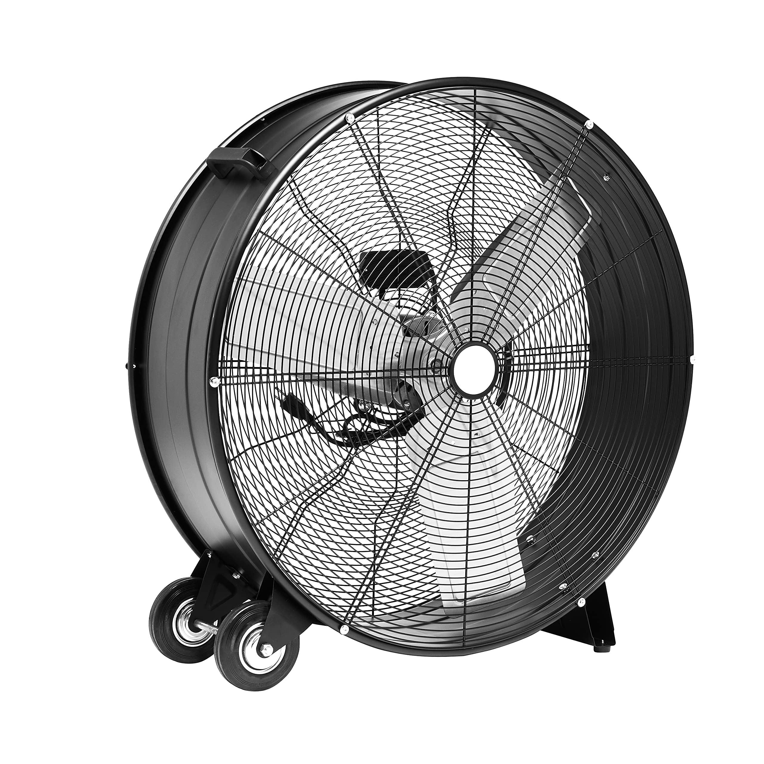 Amazon Basics 30" 300W High-Velocity, Heavy-Duty Industrial Fan, Drum Fan, with UL-Certified Safety Compliance, 2 Speeds, Up to 12,480 CFM, 5.9-ft Power Cord, 2 Wheels, Metal Housing/Blades, Black