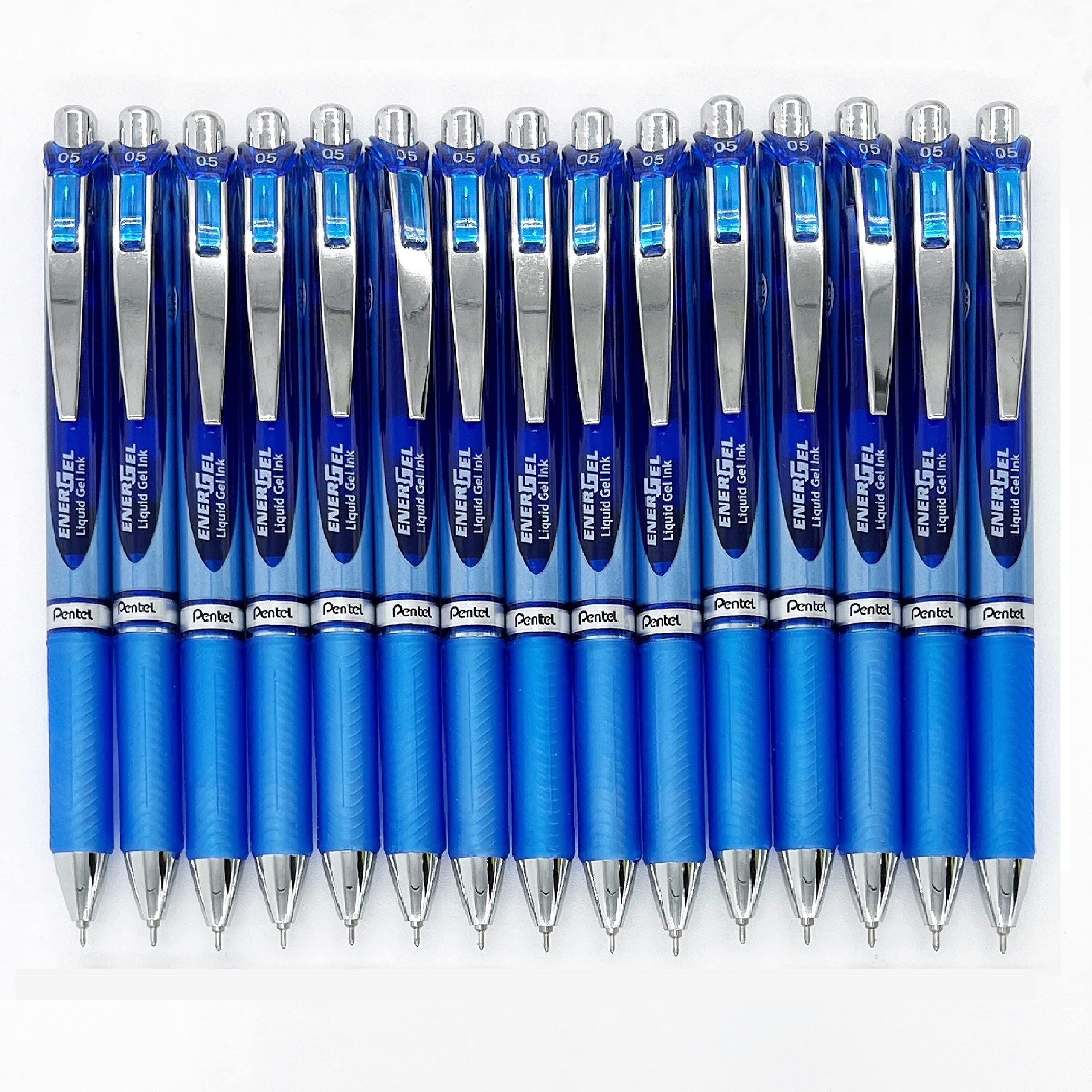 Pentel EnerGel Deluxe RTX Retractable Liquid Gel Pen,0.5mm, Fine Line, Needle Tip, Blue Ink /Blue Body/Value set of 5 (15-Pack)