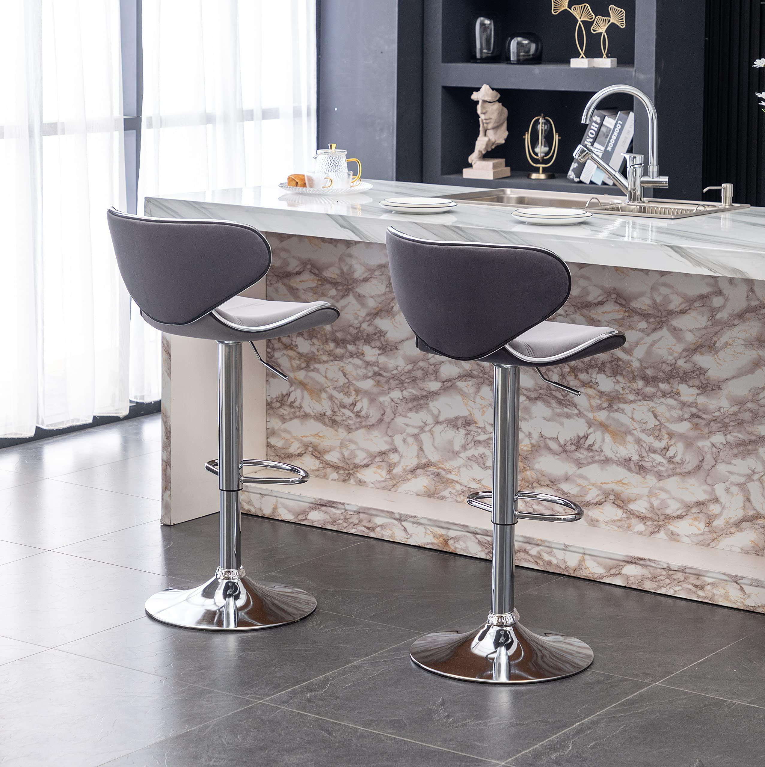 Roundhill Furniture Masaccio Velvet Upholstered Adjustable Swivel Barstool, Set of 2, Gray - Image 7
