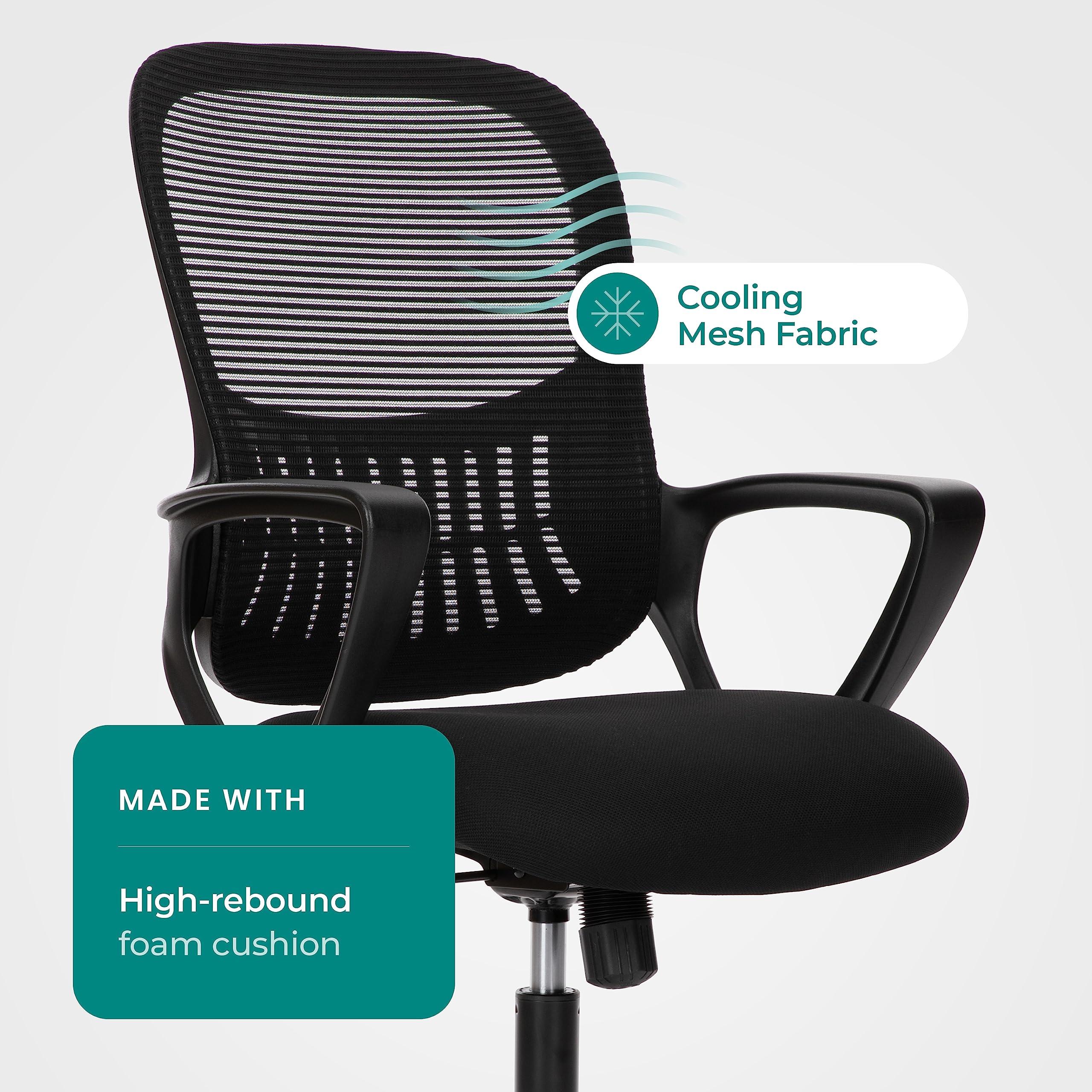 SMUG Home Office Computer Desk Chair, Ergonomic Mid-Back Mesh Rolling Work Swivel Task Chairs with Wheels, Comfortable Lumbar Support, Comfy Arms for Bedroom, Study, Dorm, Student - Image 6