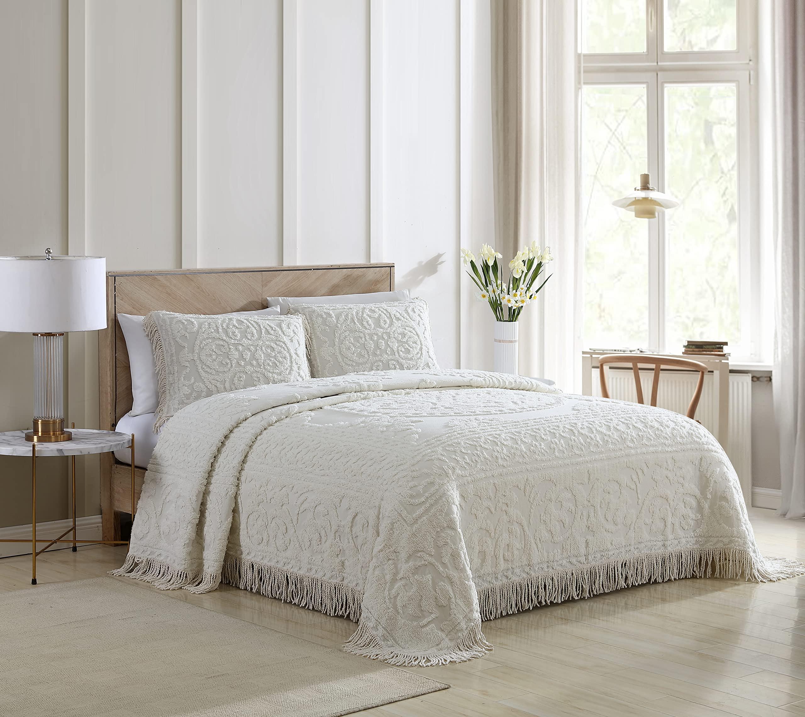 Beatrice Home Fashions Medallion Chenille Bedspread, Standard Sham, Ivory - Image 2