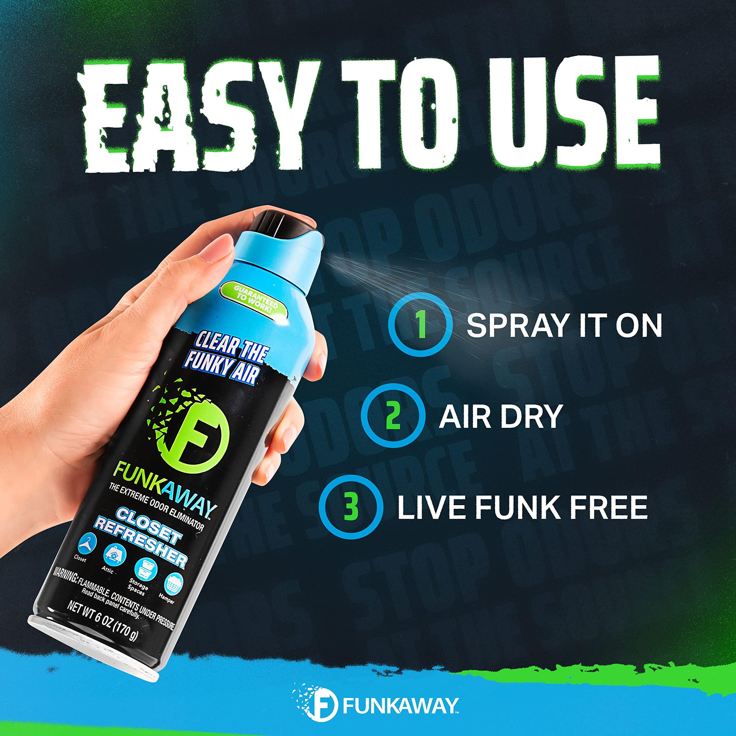 FunkAway Extreme Odor Eliminating Closet Refresher AeroSpray, 6 oz., Odor Eliminating Spray Removes Musty, Stuffy, Sweaty and Stinky Airborne Odors (Pack of 2) - Image 5