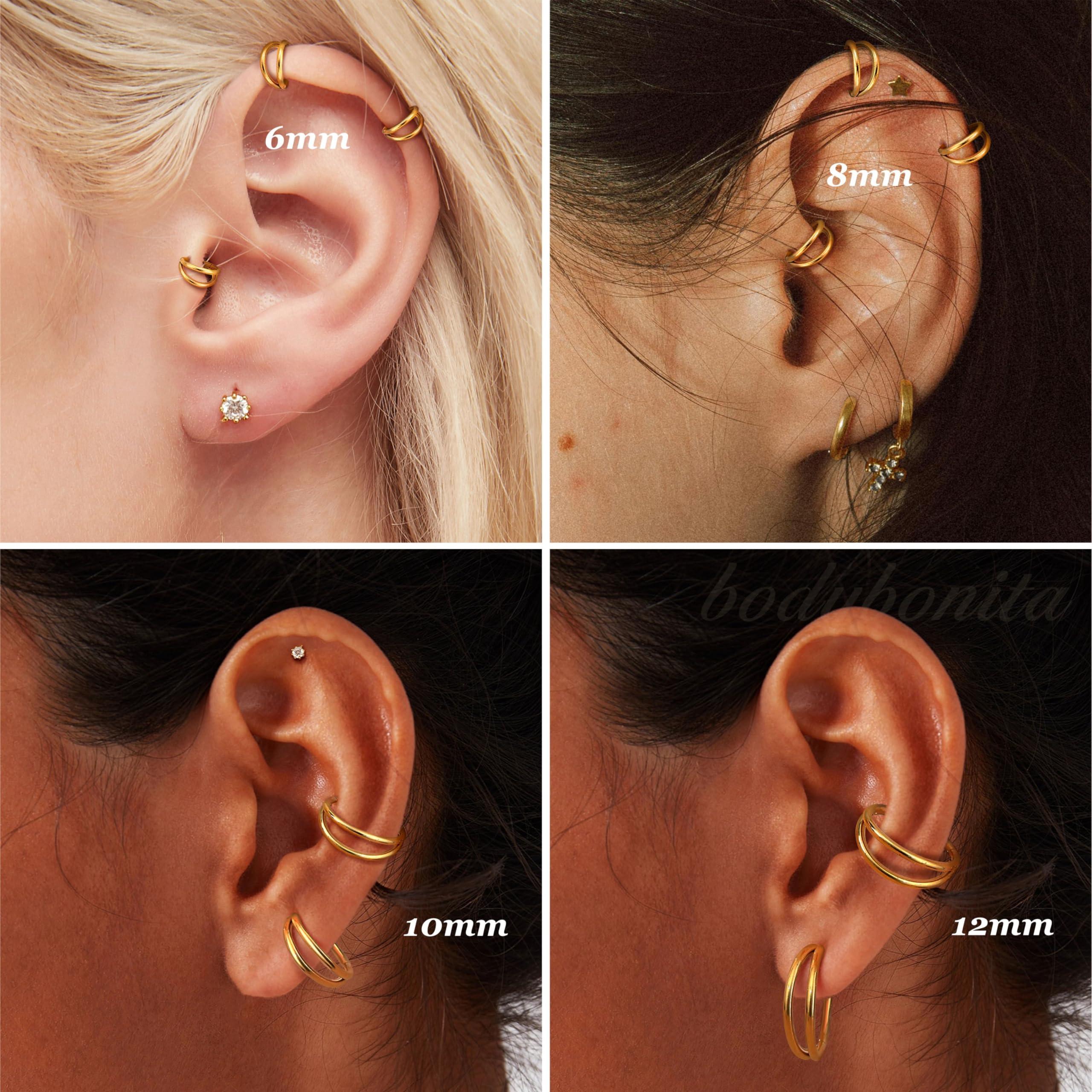 BodyBonita Triple/Double Hoop Nose Ring - 316L Stainless Steel Septum Clicker 16G/18G/20G CZ Conch Piercing Jewelry Septum Clicker Rings Cartilage Earring Helix Rook Tragus Gold/Black/Silver/Rose Gold - Image 4