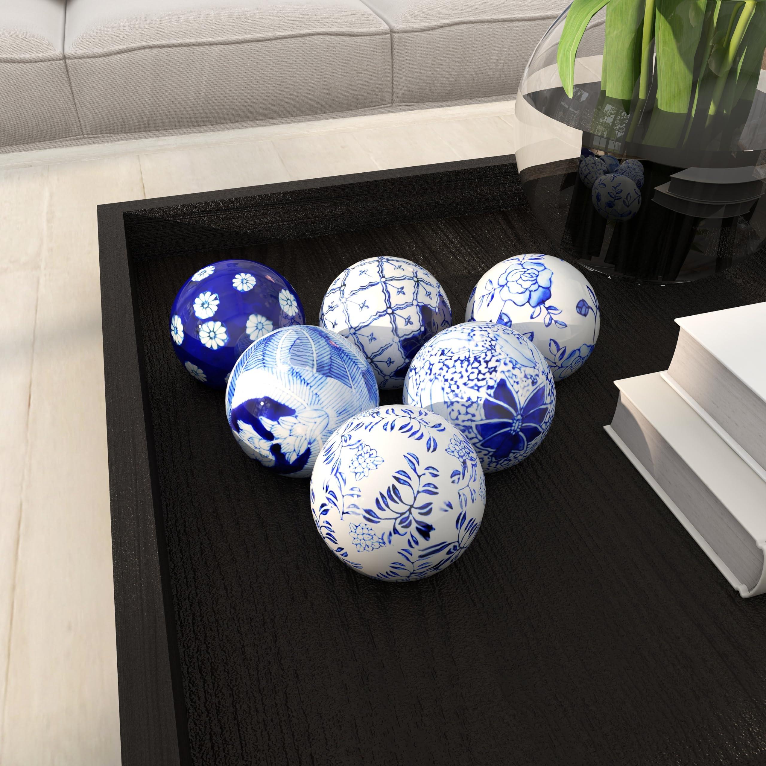 Deco 79 Glam Ceramic Orbs & Vase Filler with Assorted Patterns, Set of 6 3"D, Blue - Image 7