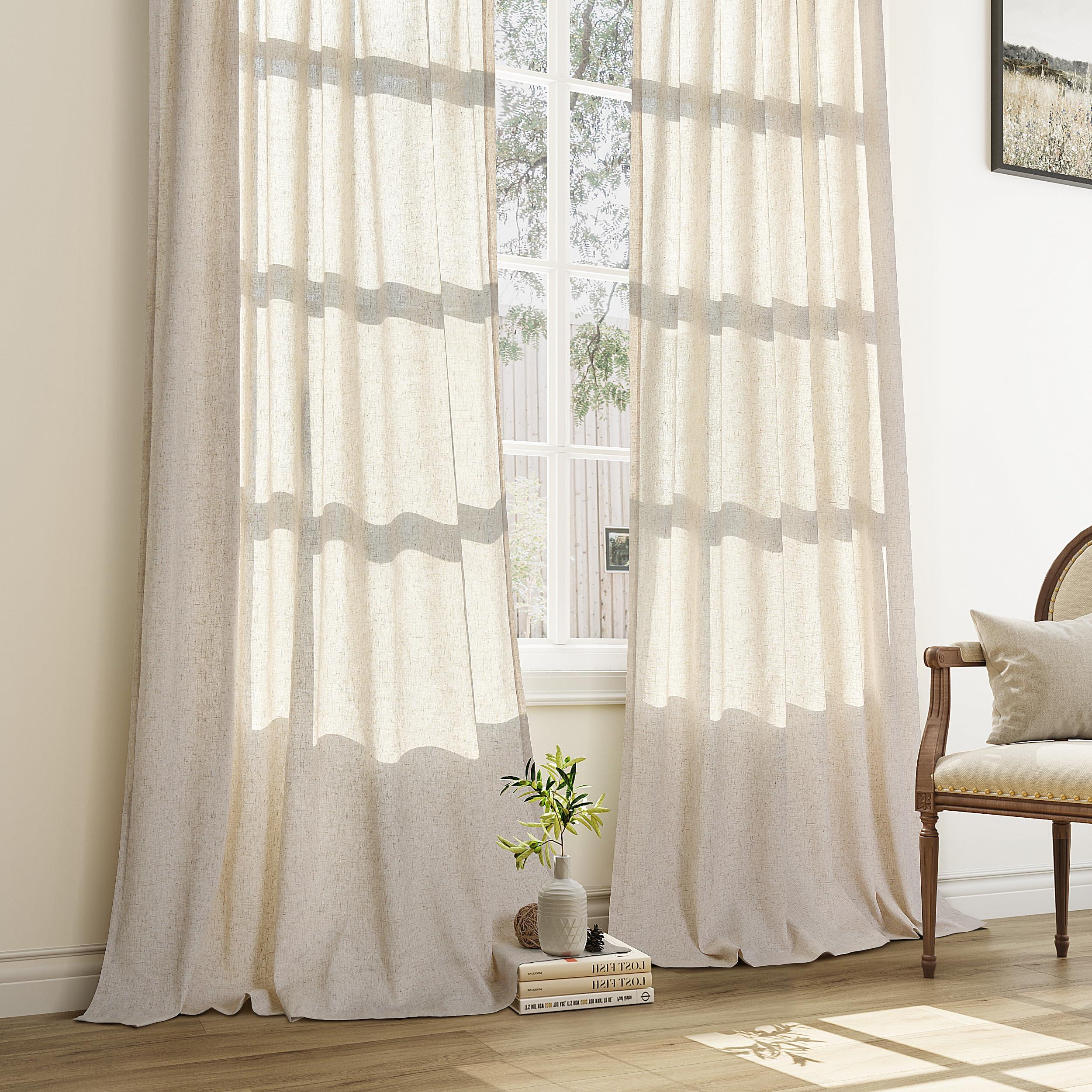 Aersas Natural Pinch Pleated Linen Curtains 84 Inch Length 2 Panels for Living Room Bedroom Cream Semi Sheer Window Curtain Boho Neutral Back Tab Pinch Pleat Drape with Hooks 84 Inches Long - Image 9