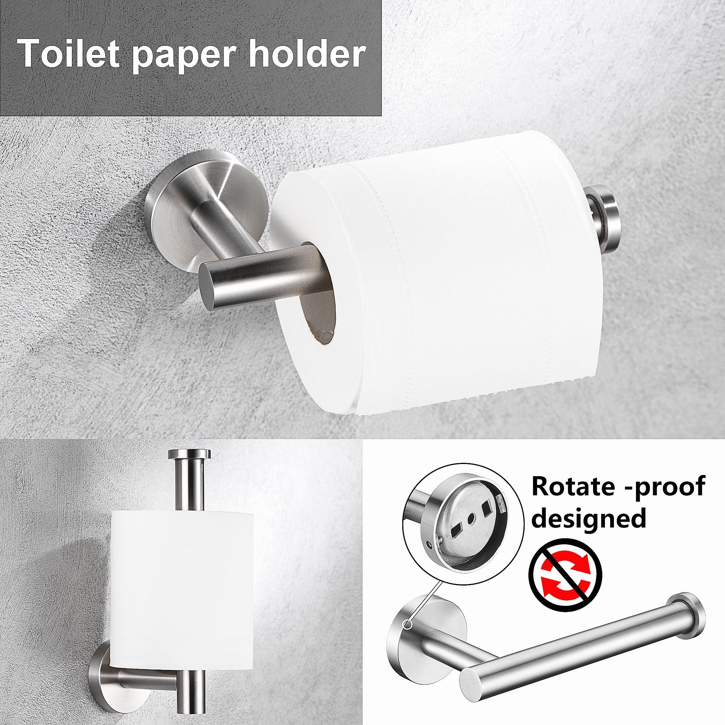 5 Pieces Brushed Nickel Bathroom Hardware Set Include 16inch Towel Bar,2pcsTowel Hooks,Toilet Paper Holder,Hand Towel Ring Round SUS304 Stainless Steel Bathroom Accessories Set Heavy Duty Wall Mounted - Image 5