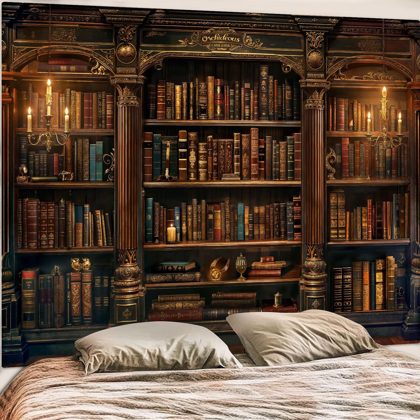 Accnicc Vintage Bookshelf Tapestry Medieval Art Book Tapestries Wall Hanging Gothic Dark Academia Retro Library Backdrop Tapestry for Bedroom Living Room Dorm Study Classroom 60 × 44 inch - Image 4