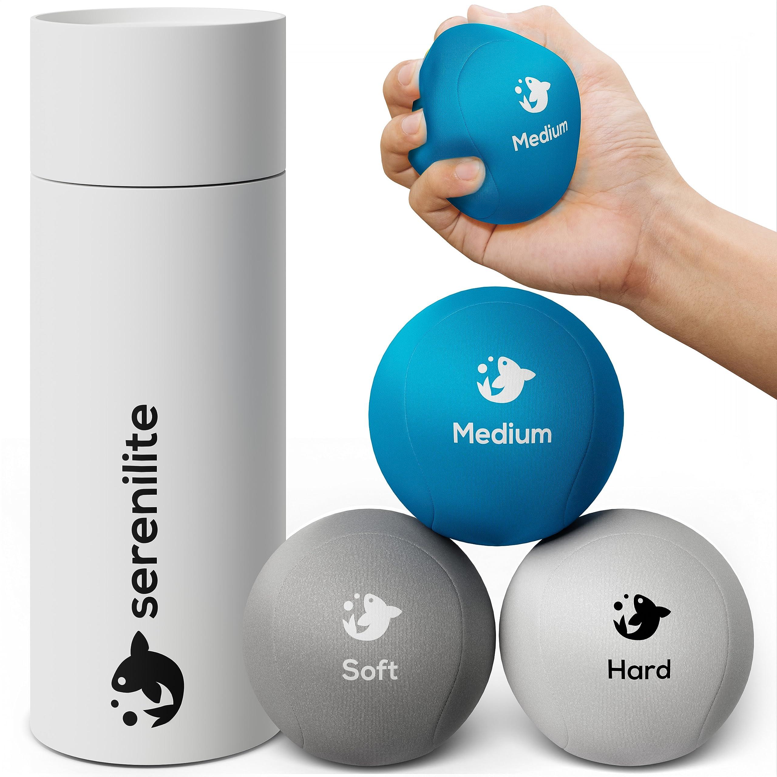 Serenilite Hand Therapy Exercise Stress Ball Bundle - Tri-Density Stress Balls for Adults & Grip Strengthening