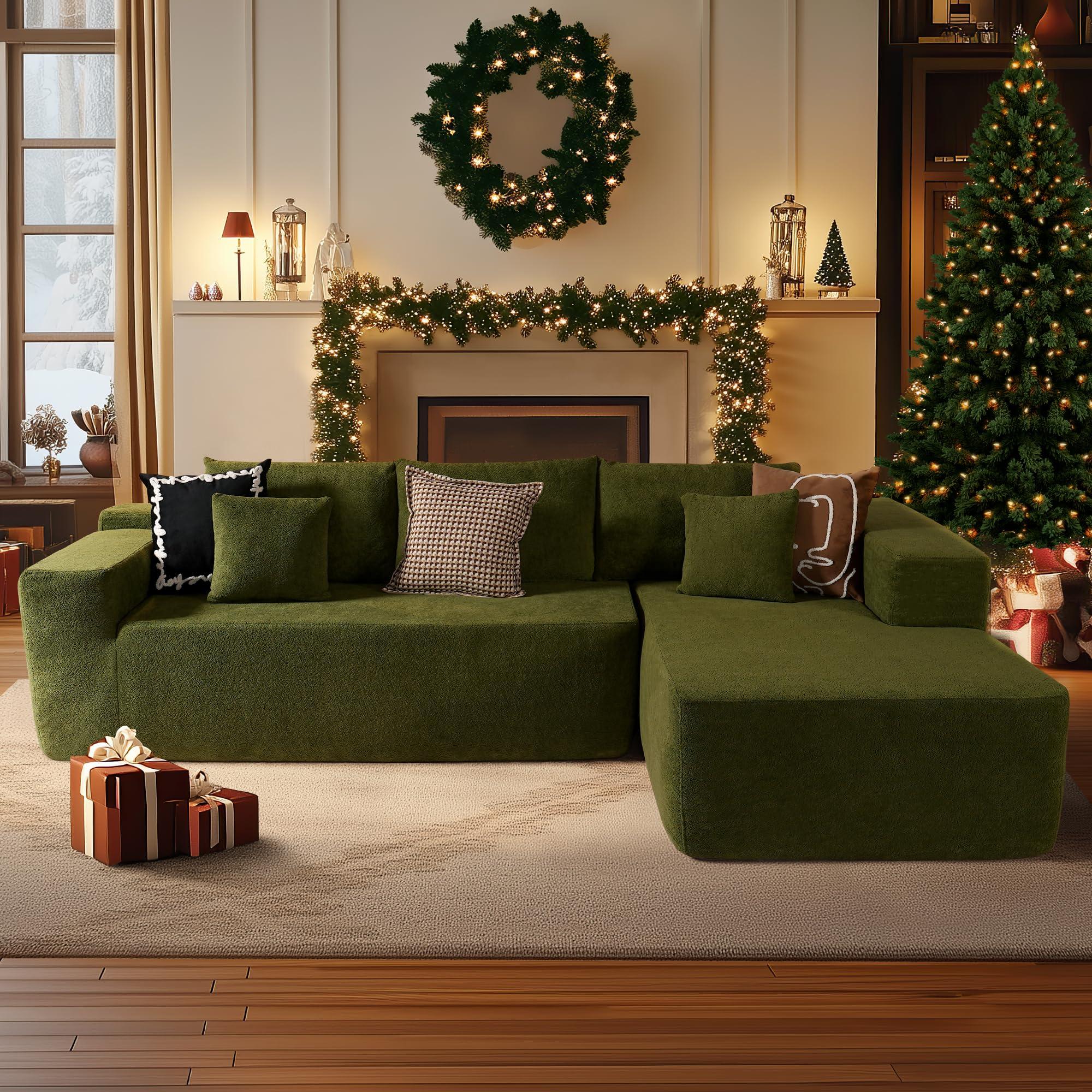 106" Cloud Sectional Couch with Comfy Chaise,L Shaped Modern Modular Sofa with Deep Seat,No Assembly Required Couches for Living Room,Green