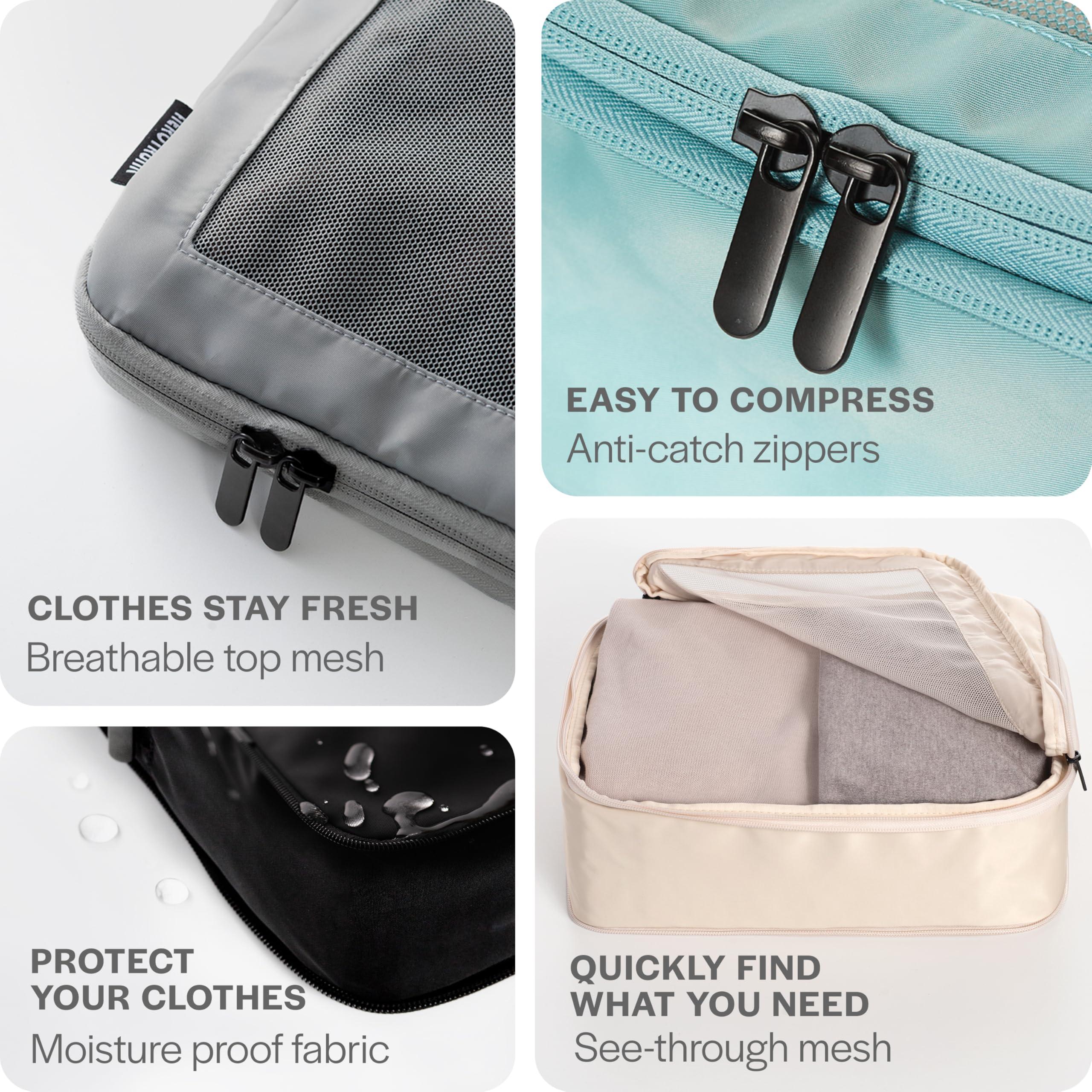 Aerotrunk Compression Packing Cubes for Travel - Luggage Organizer Bags - Double Zipper Packing Cubes for Suitcases (6-Pack, Beige) - Image 6