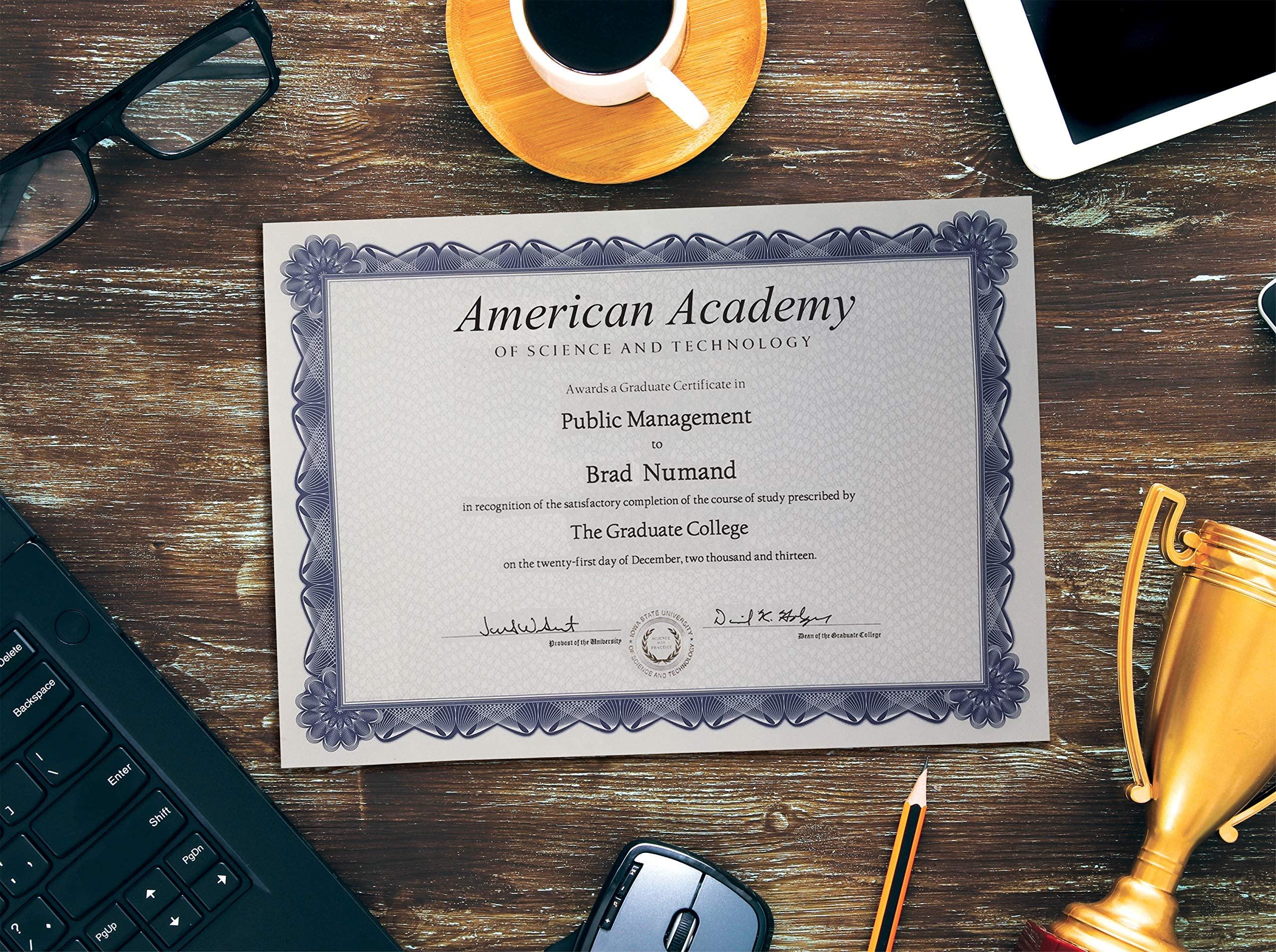 Better Office Products 100 Sheet Diploma Certificate Paper, Blue Border, Letter Size Blank Paper, Specialty Award, Laser and Inkjet Printer Friendly, 8.5 x 11 Inches, 100 Count - Image 8