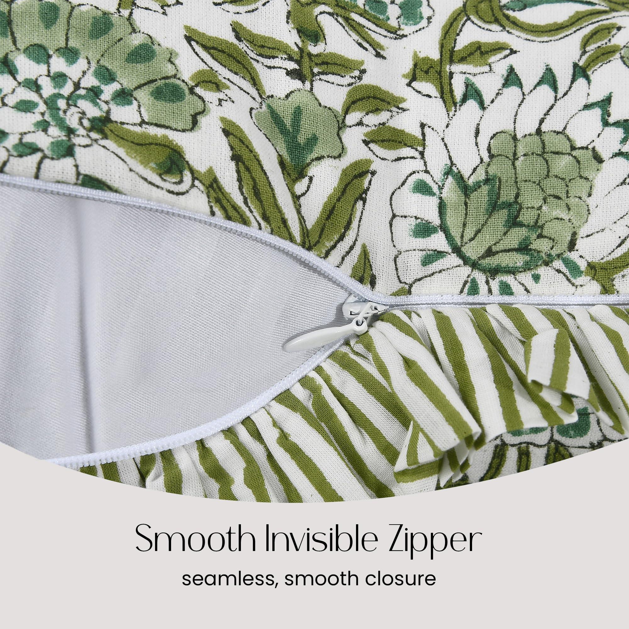 CPC Agate Green 100% Cotton Block Print Ruffle Sham Cover 14x36 inch, Handmade Boho Floral Pillowcase, Farmhouse Cottagecore Bedding, Soft Decorative Cushion Cover for Bedroom Décor - Image 3