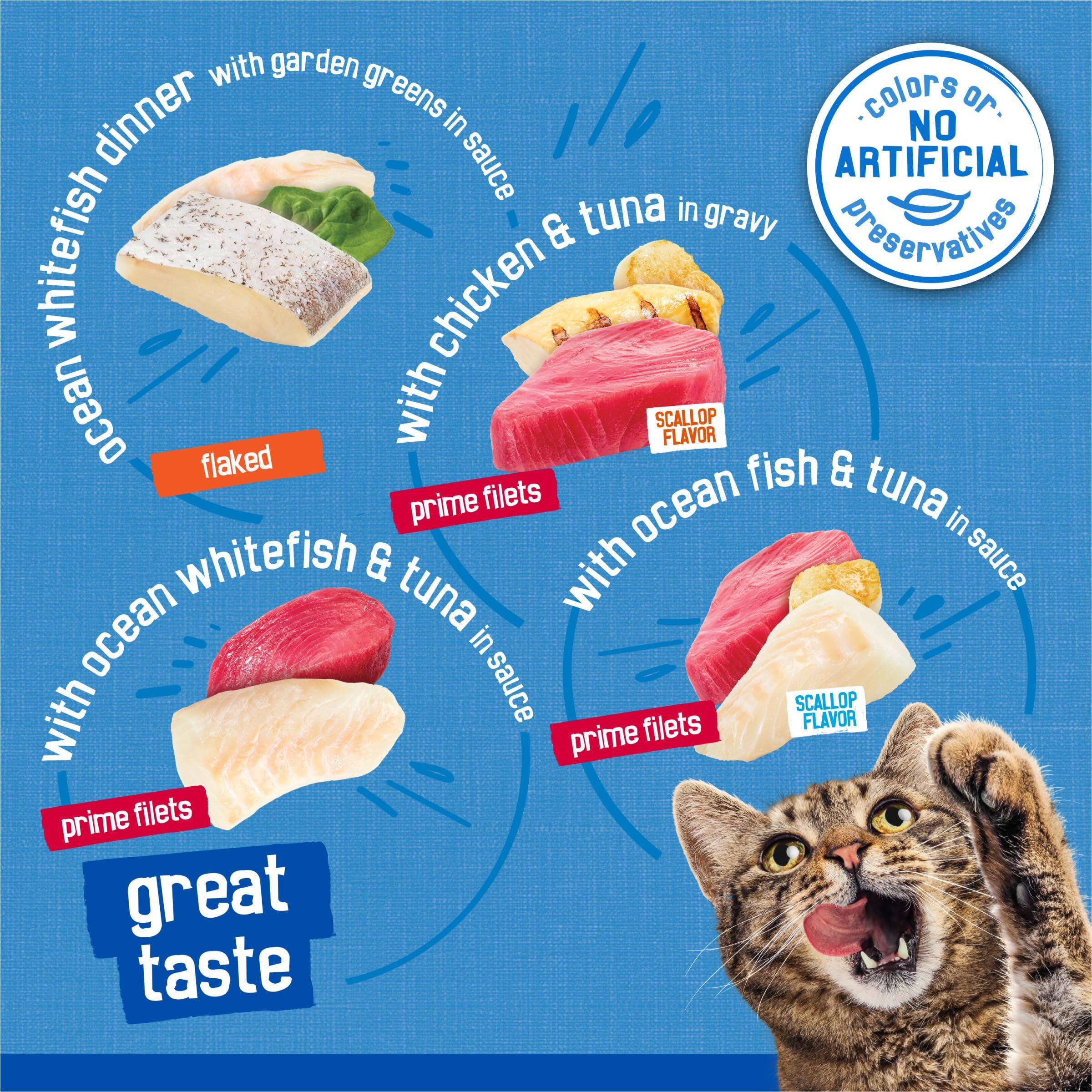 Purina Friskies Wet Cat Food Variety Pack, Oceans of Delight Flaked and Prime Filets - (Pack of 40) 5.5 oz. Cans - Image 5