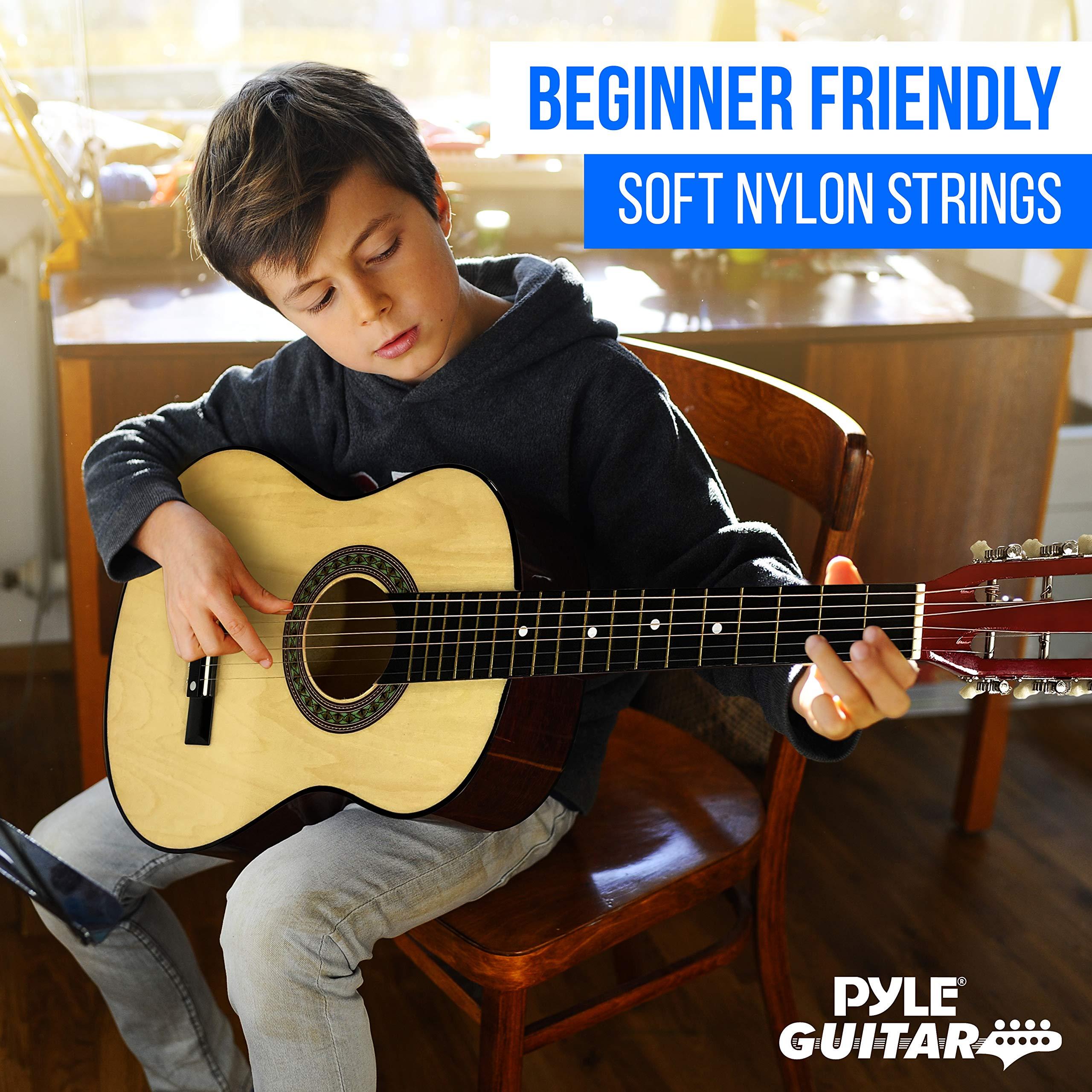 Pyle 30” Classical Acoustic 6 String Linden Traditional Style Guitar w/Wood Fretboard, Case Bag, Nylon Strap, Tuner, 3 Picks-for Beginner, Children Use, Right Handed, (PGAKT30) - Image 6