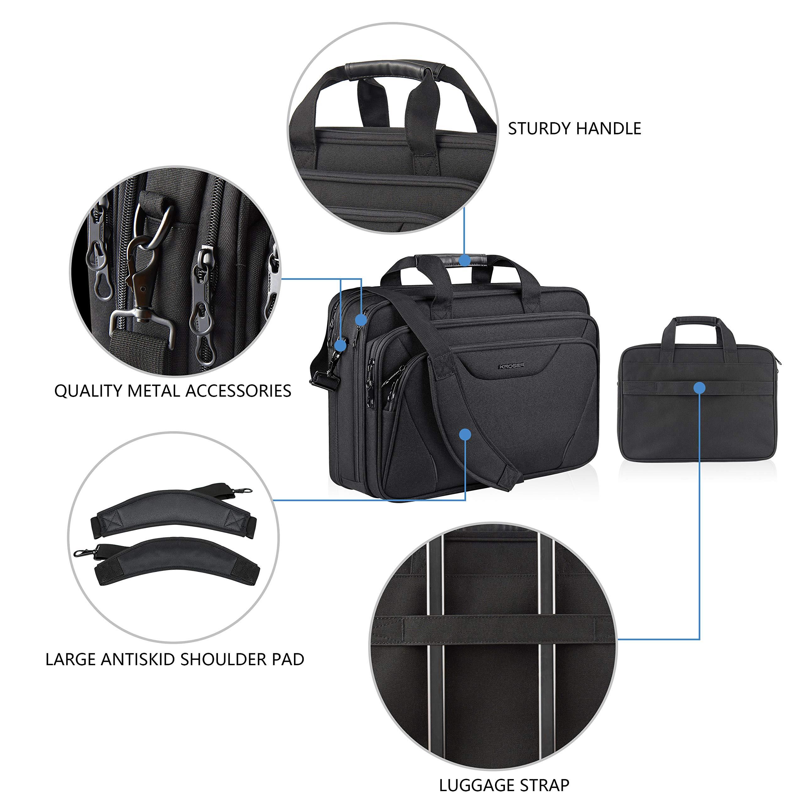 KROSER Laptop Bag Premium Laptop Briefcase Fits Up to 17.3 Inch Laptop Expandable Water-Repellent Shoulder Messenger Bag Computer Bag for Travel/Business/Men/Women-Black - Image 5