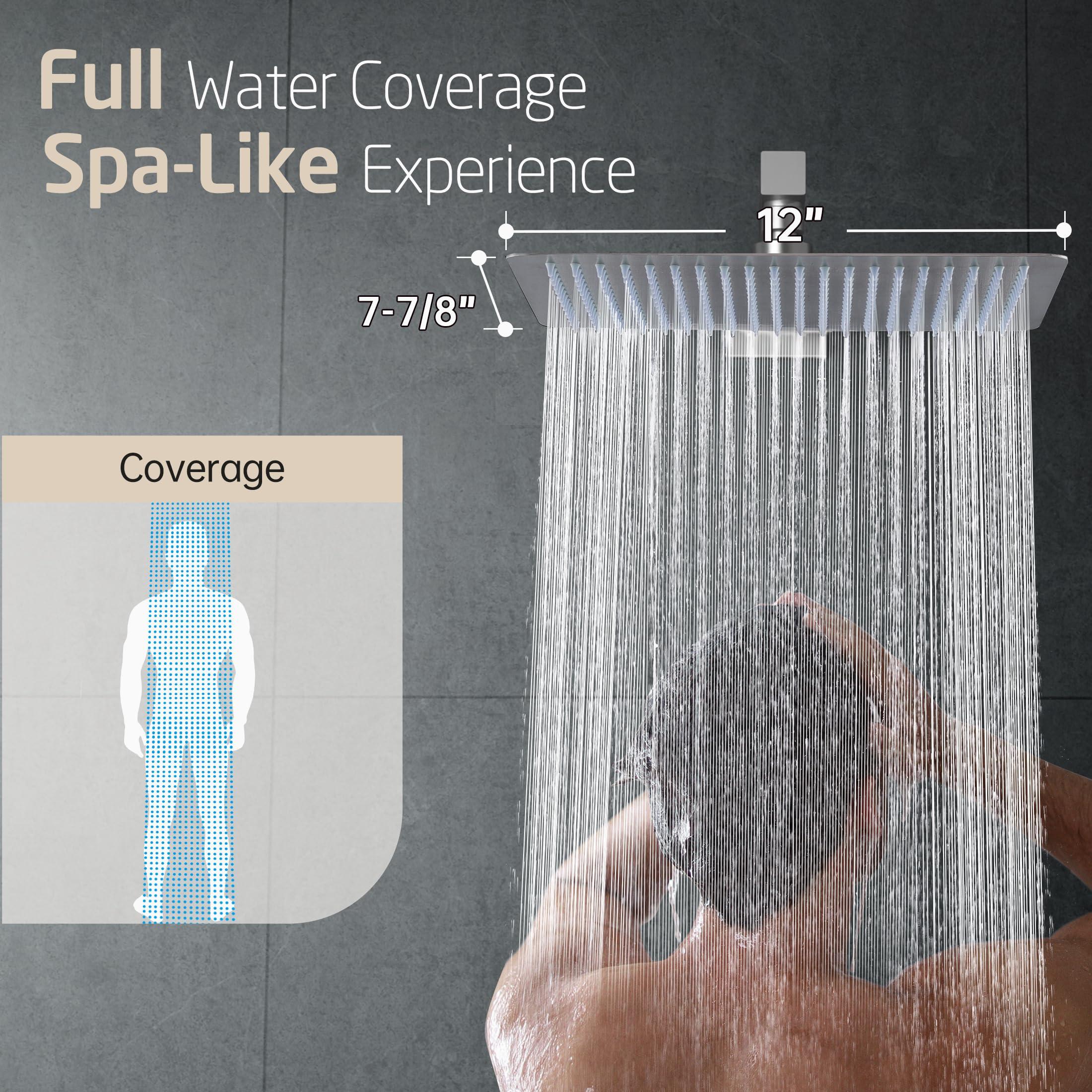 12-Inch Rectangle Rain Shower Head, KES Ultra-Thin High Pressure Rainfall Shower Heads, 300 Nozzles for Dense Water Flow, Full Body Waterfall Coverage, Wall or Ceiling Mount, Brushed Steel - Image 6