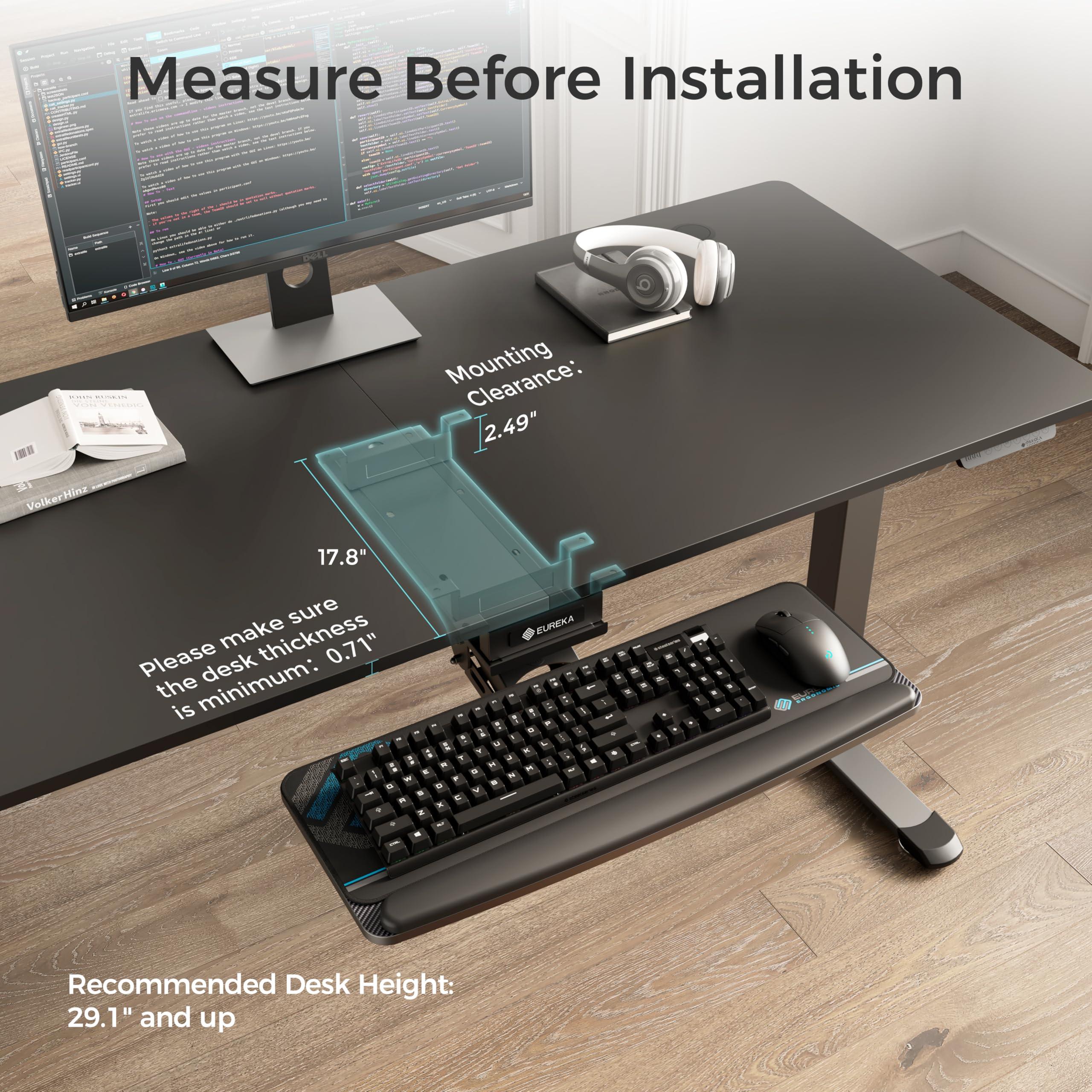 EUREKA ERGONOMIC Keyboard Tray Height Adjustable, Swivel Tilt Computer Keyboard Drawer Under Desk, 25x9.13'' Sliding Keyboard & Mouse Platform with Mouse Pad for Typing, Black - Image 4