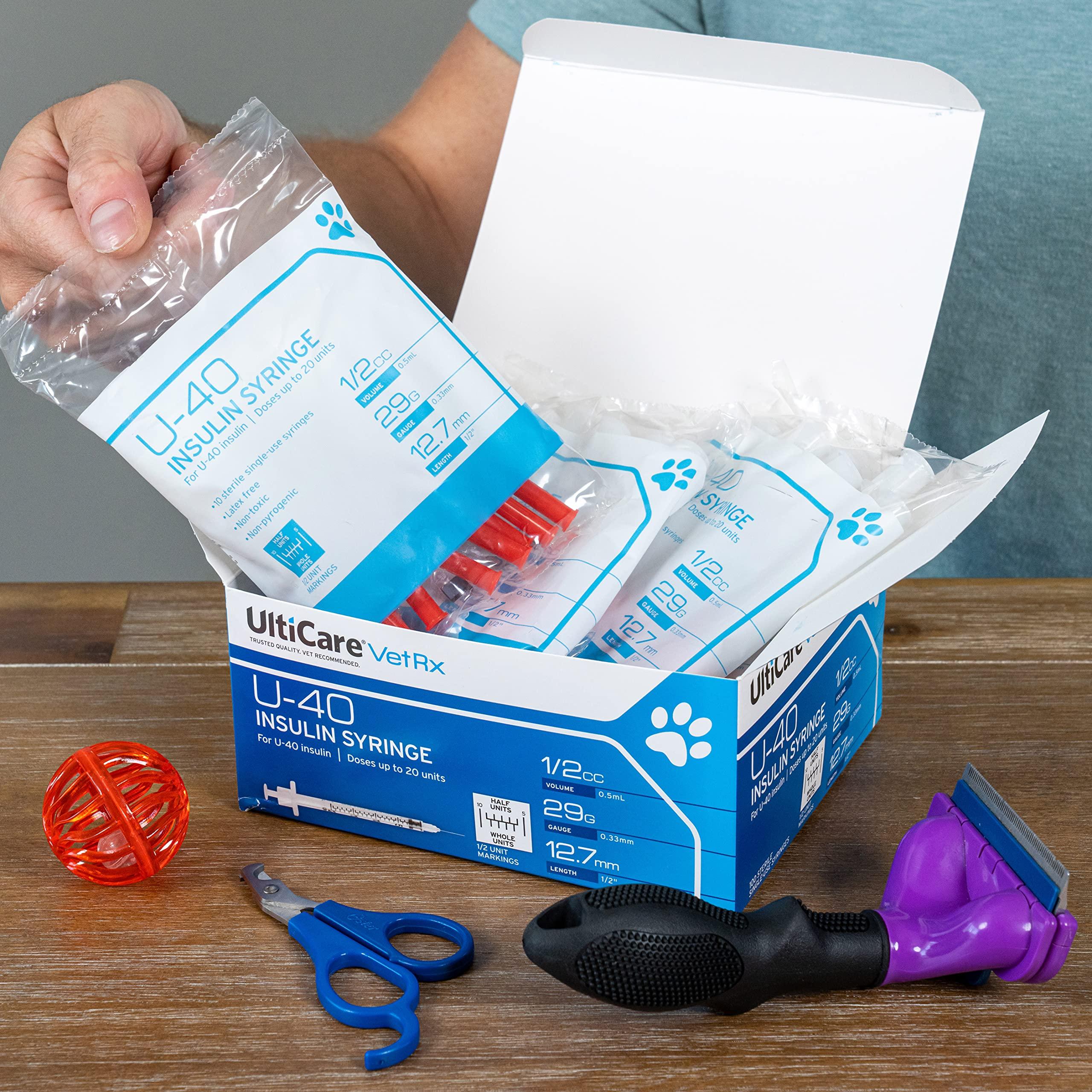 UltiCare VetRx U-40 Pet Insulin Syringes, Comfortable and Accurate Dosing of Insulin for Pets, Compatible with Any U-40 Strength Insulin, Size: 1/2cc, 29G x ½’’, with Half Unit Markings, 100 ct Box - Image 3