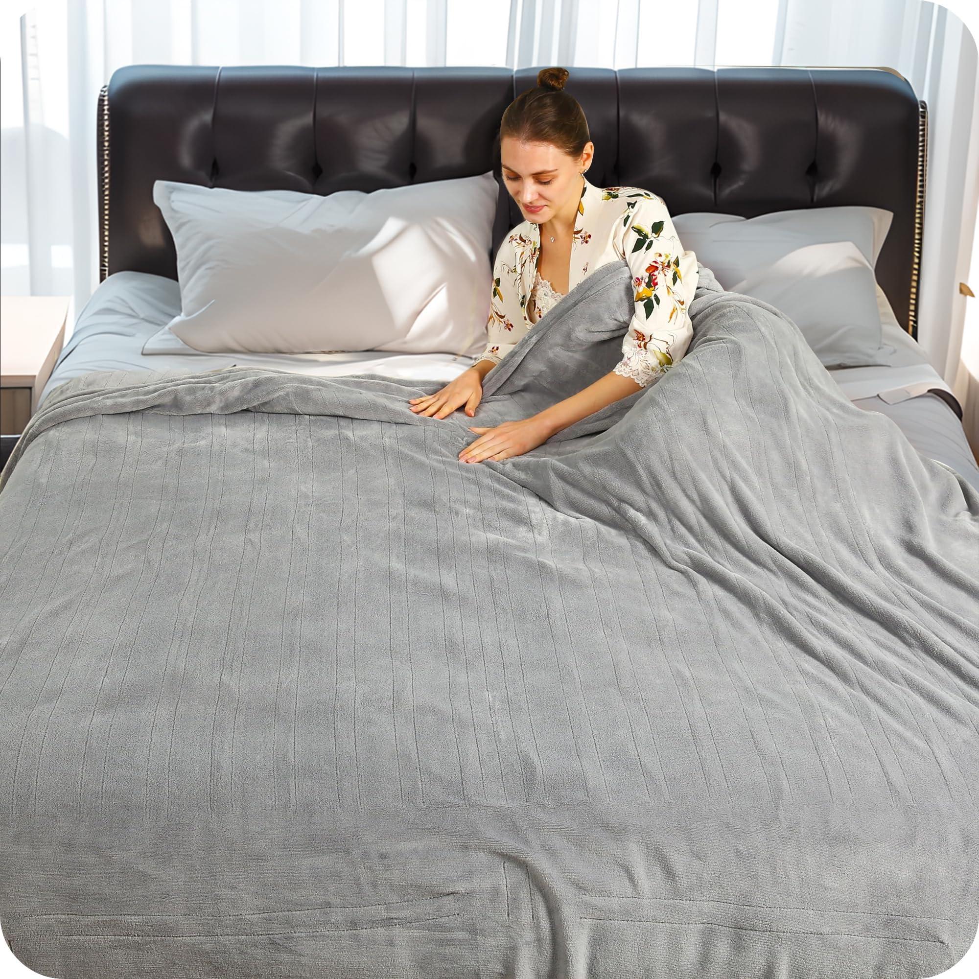 Electric Heated Blanket 72"x84" Full Size with 4 Heating Levels and 10 Hours Auto-Off Large Oversized Heating Blanket with Soft Plush Fabric for Bedding - Gray - Image 2