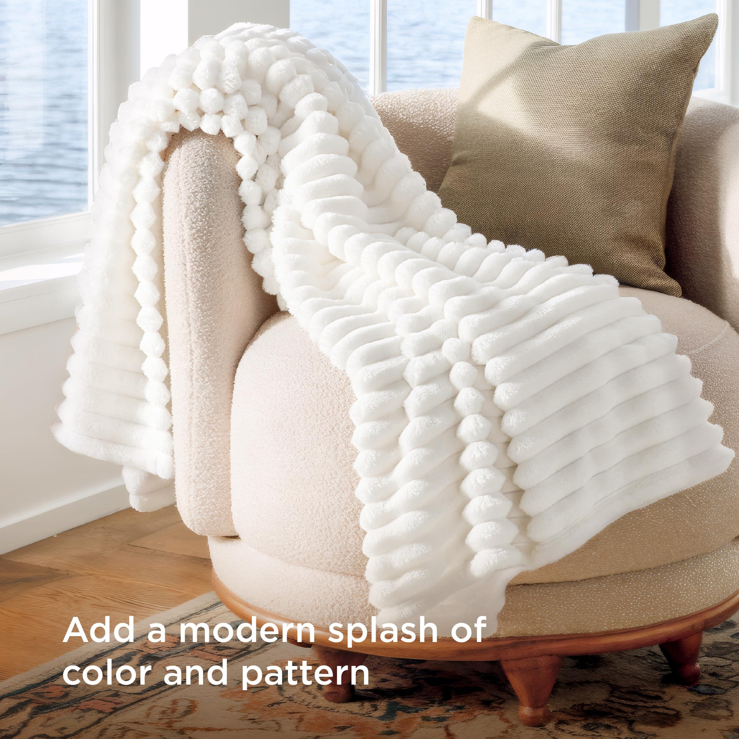 Bedsure White Throw Blanket for Couch - GentleSoft Cozy Soft Blankets for Women, Cute Small Fleece Throws for Girls, House Bedroom Decor Aesthetic Gift for Women, Off White, 50x70 Inches - Image 4